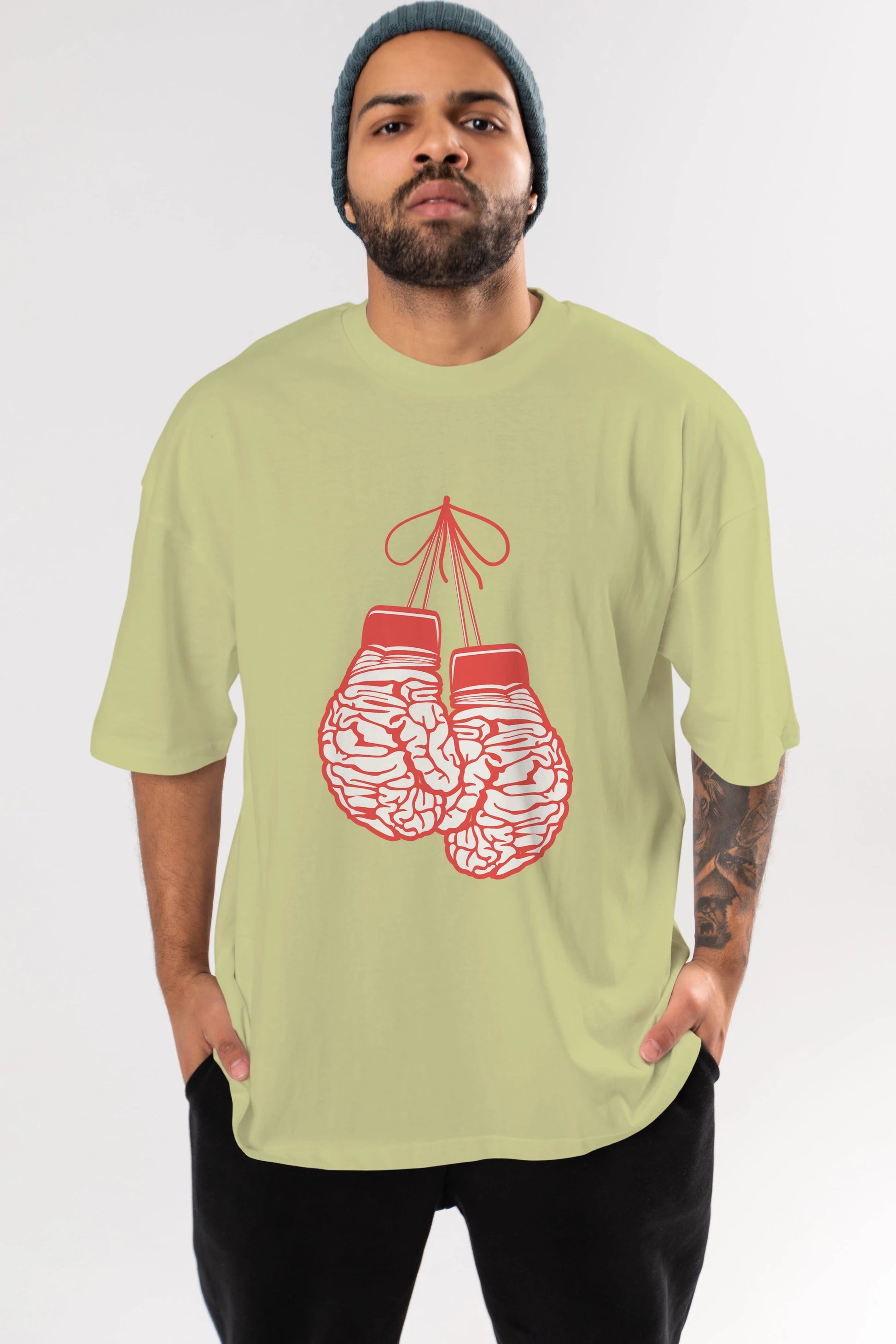 Brain Gloves Ön Baskılı Oversize t-shirt %100 pamuk Erkek Kadın Unisex