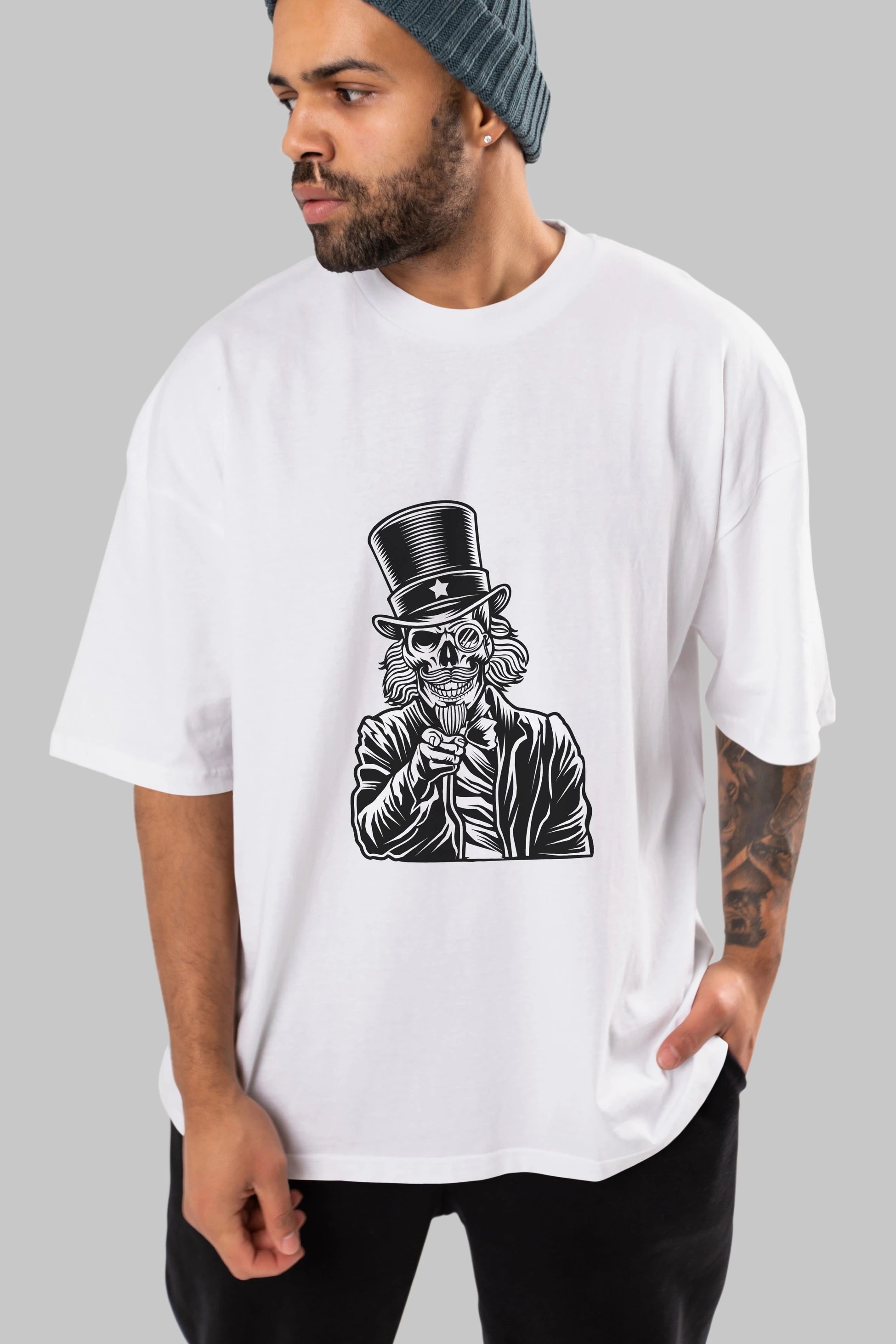 I Want You Skull Ön Baskılı Oversize t-shirt Erkek Kadın Unisex %100 Pamuk tişort
