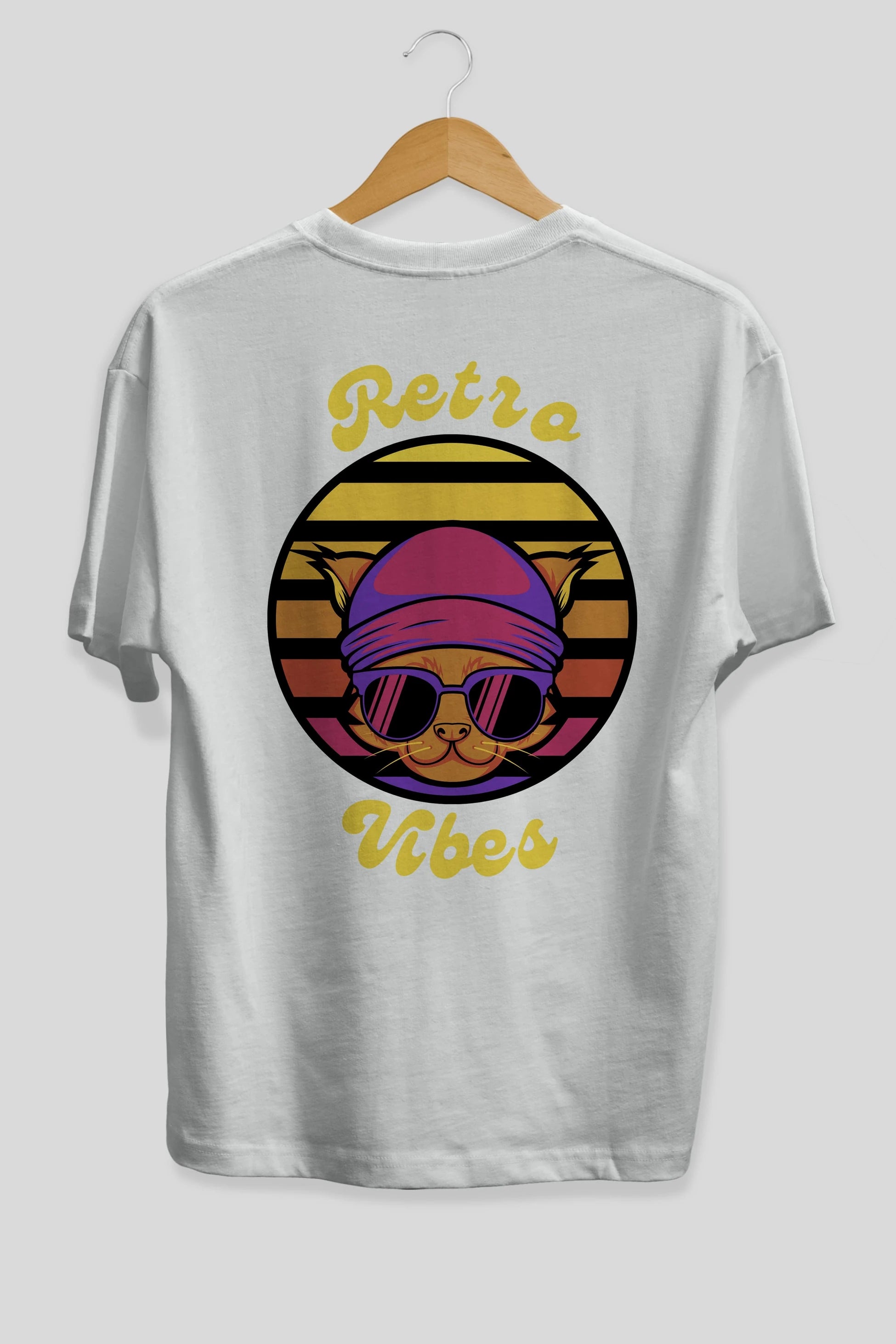 Cat Retro Vibes Arka Baskılı Oversize t-shirt Erkek Kadın Unisex