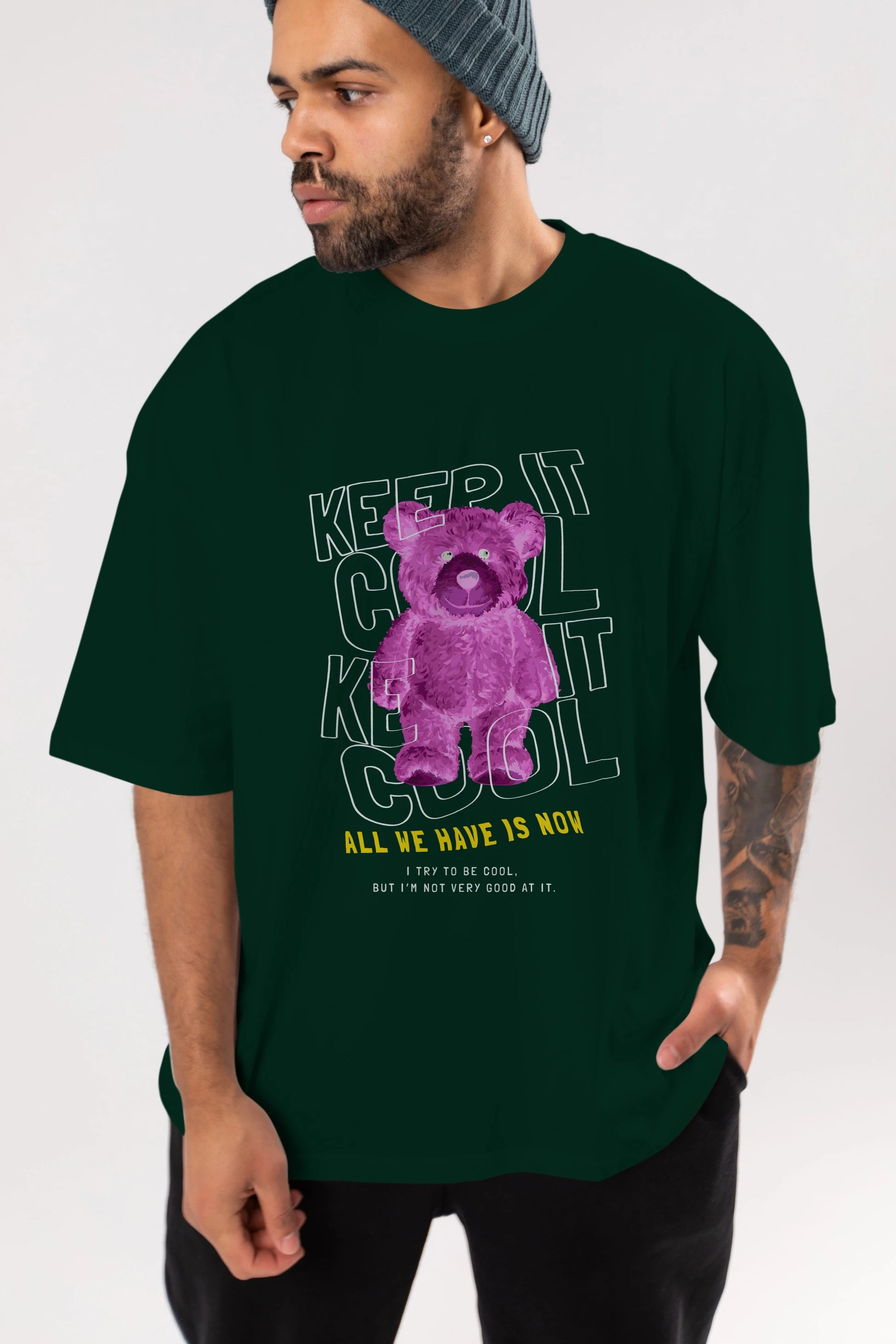 Keep it Cool Bear Ön Baskılı Oversize t-shirt Erkek Kadın Unisex