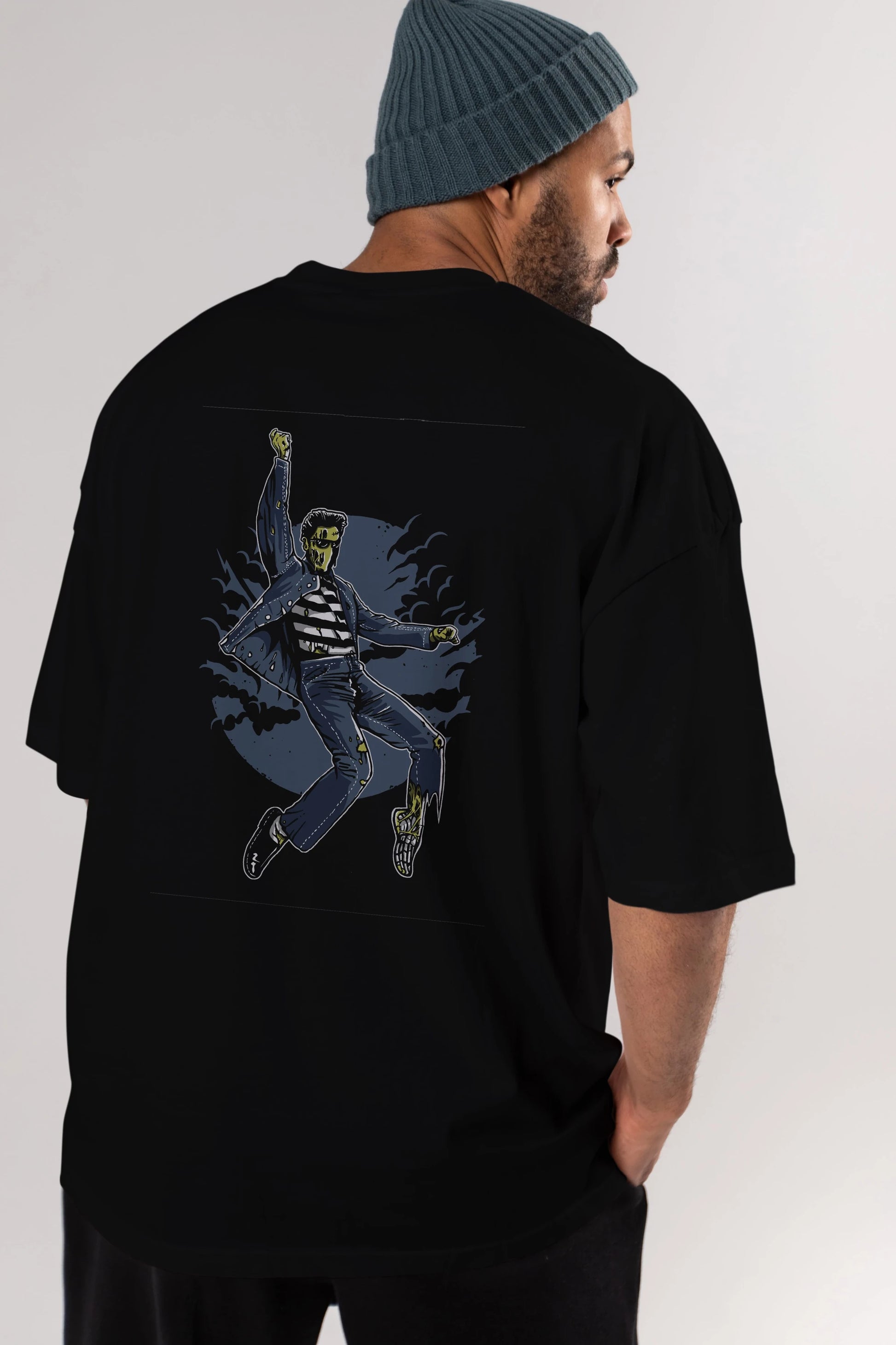 Zombie King Arka Baskılı Oversize t-shirt Erkek Kadın Unisex %100 Pamuk