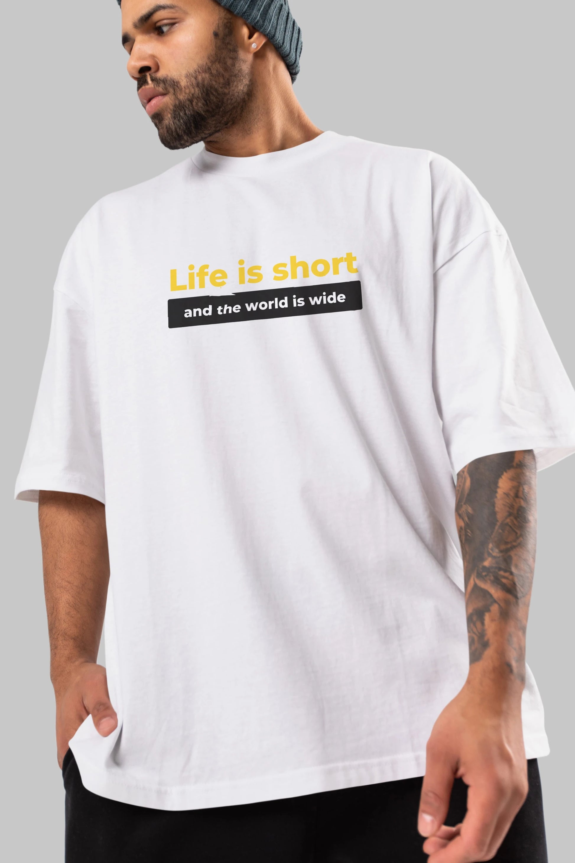 Life is Short Yazılı Ön Baskılı Oversize t-shirt Erkek Kadın Unisex