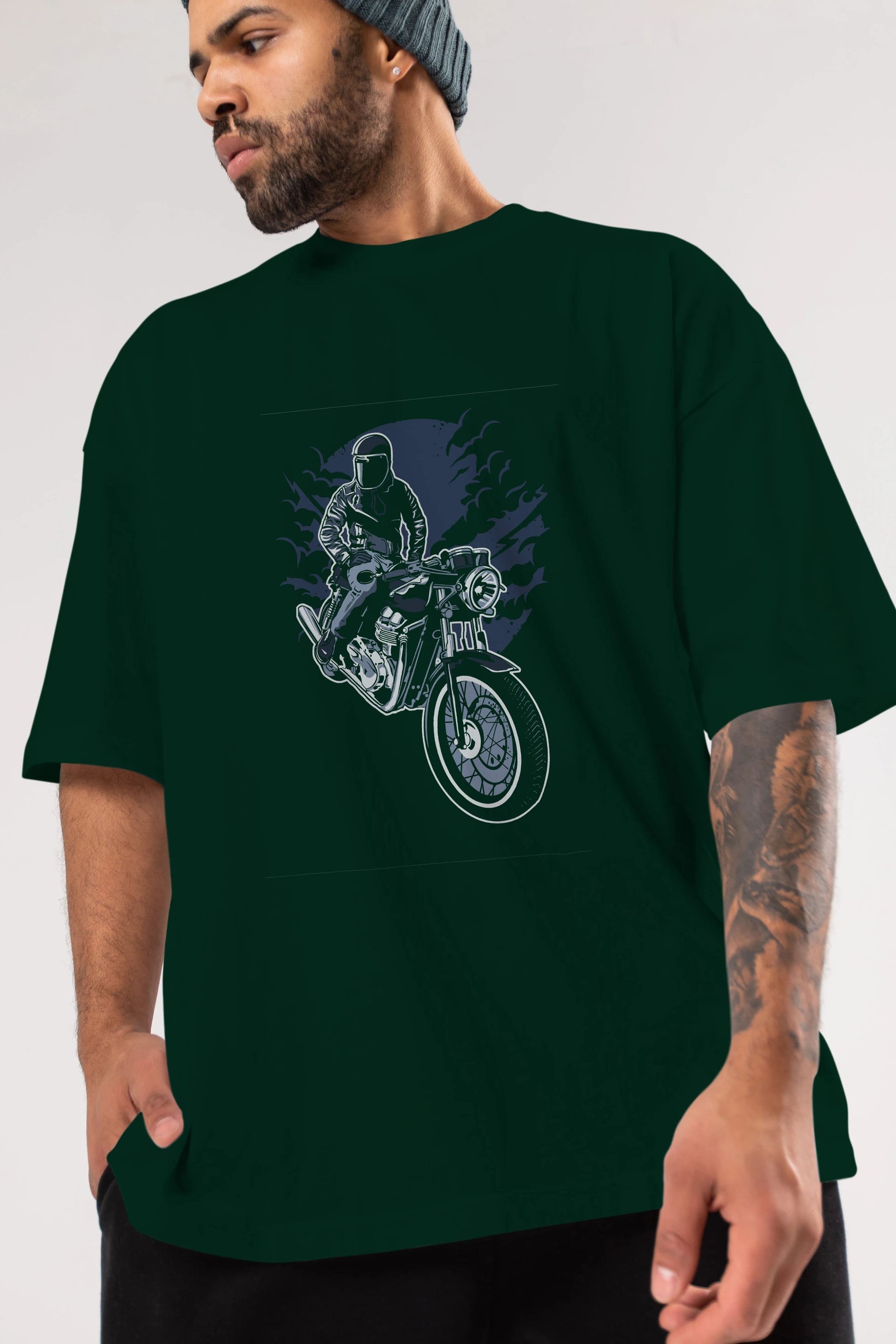 Night Rider Ön Baskılı Oversize t-shirt Erkek Kadın Unisex %100 Pamuk tişort