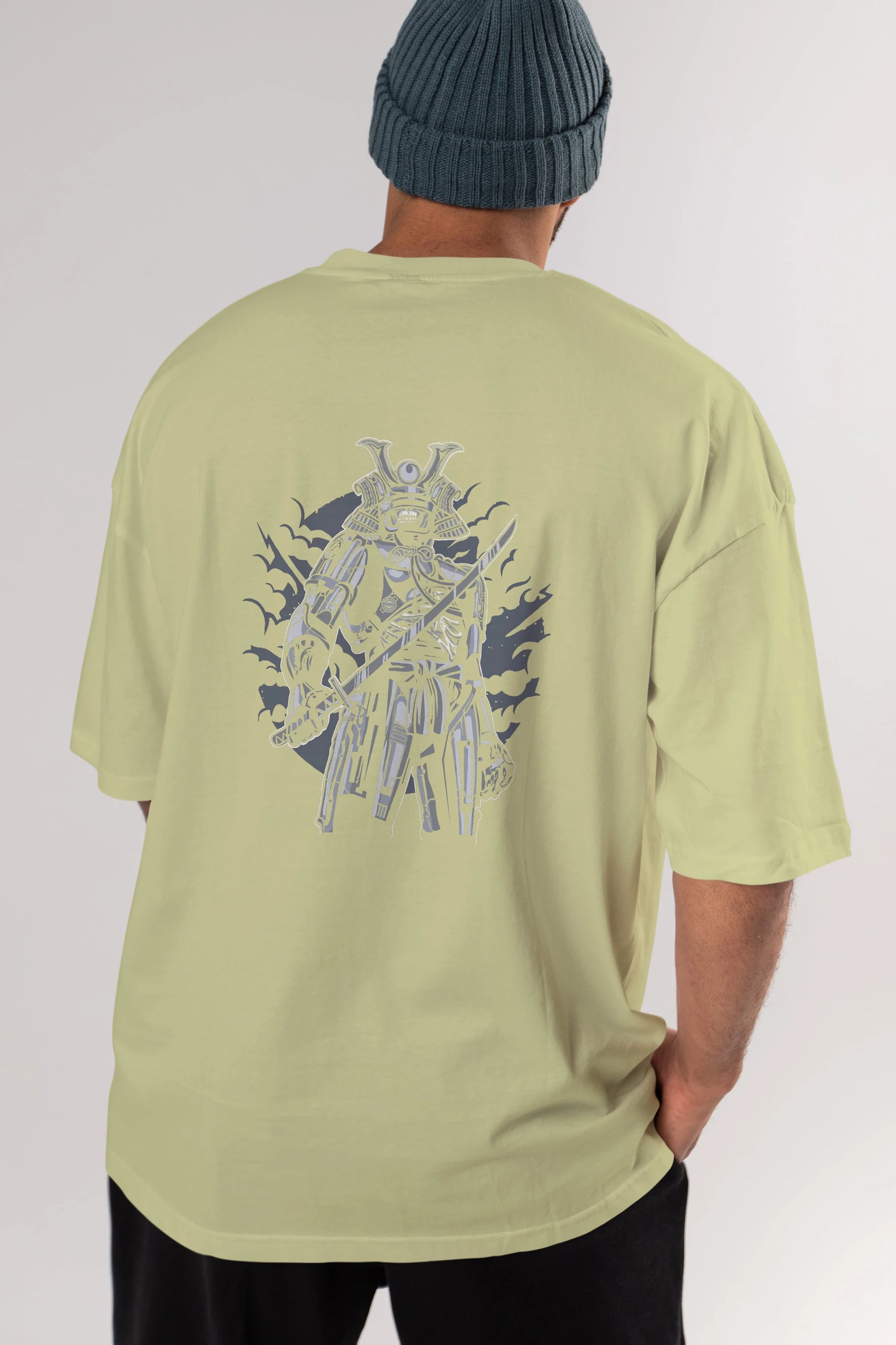Samurai Robot Skull Arka Baskılı Oversize t-shirt Erkek Kadın Unisex %100 Pamuk