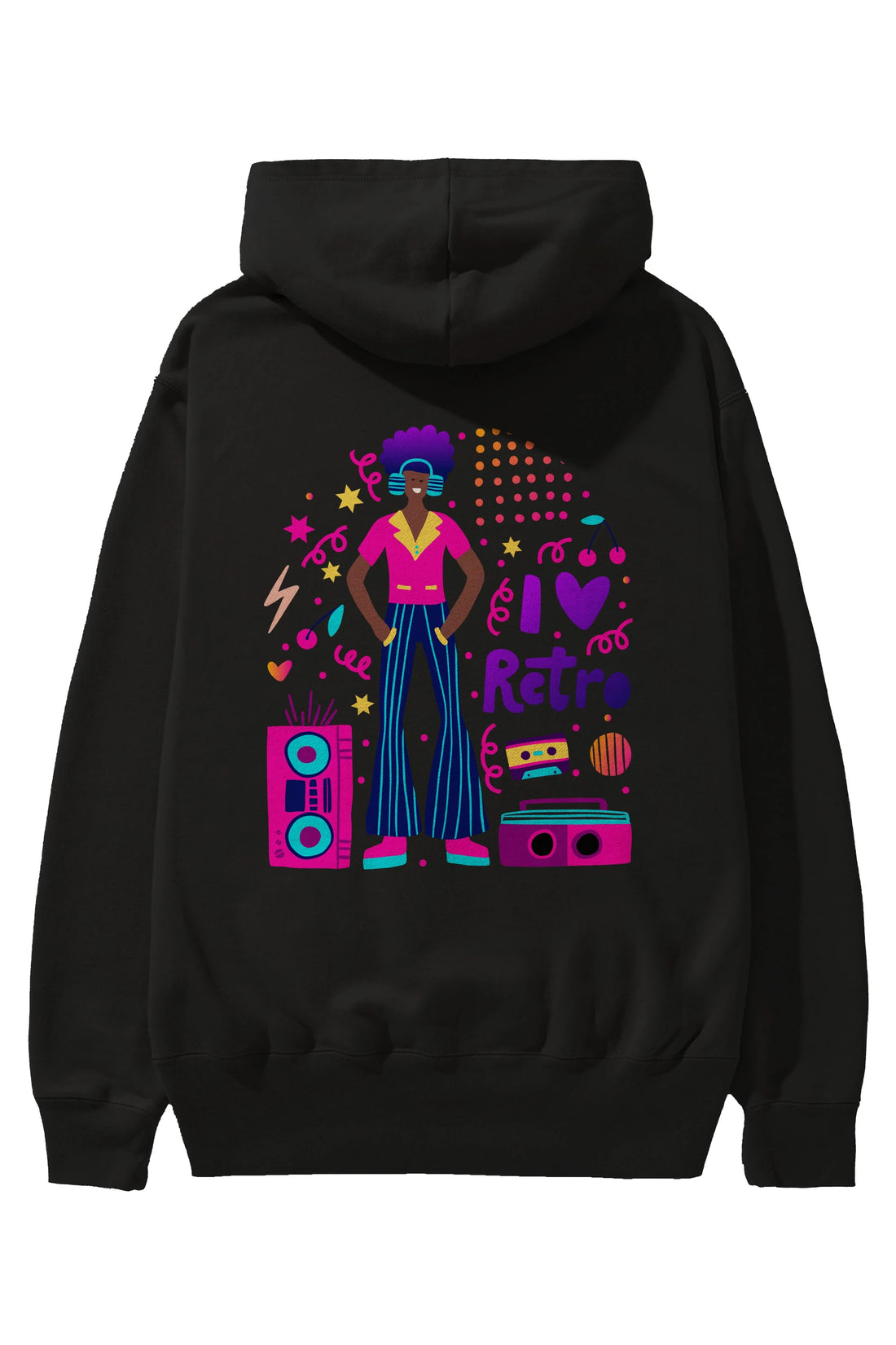 Retro Boy Party Arka Baskılı Oversize Hoodie Kapüşonlu Sweatshirt Erkek Kadın Unisex