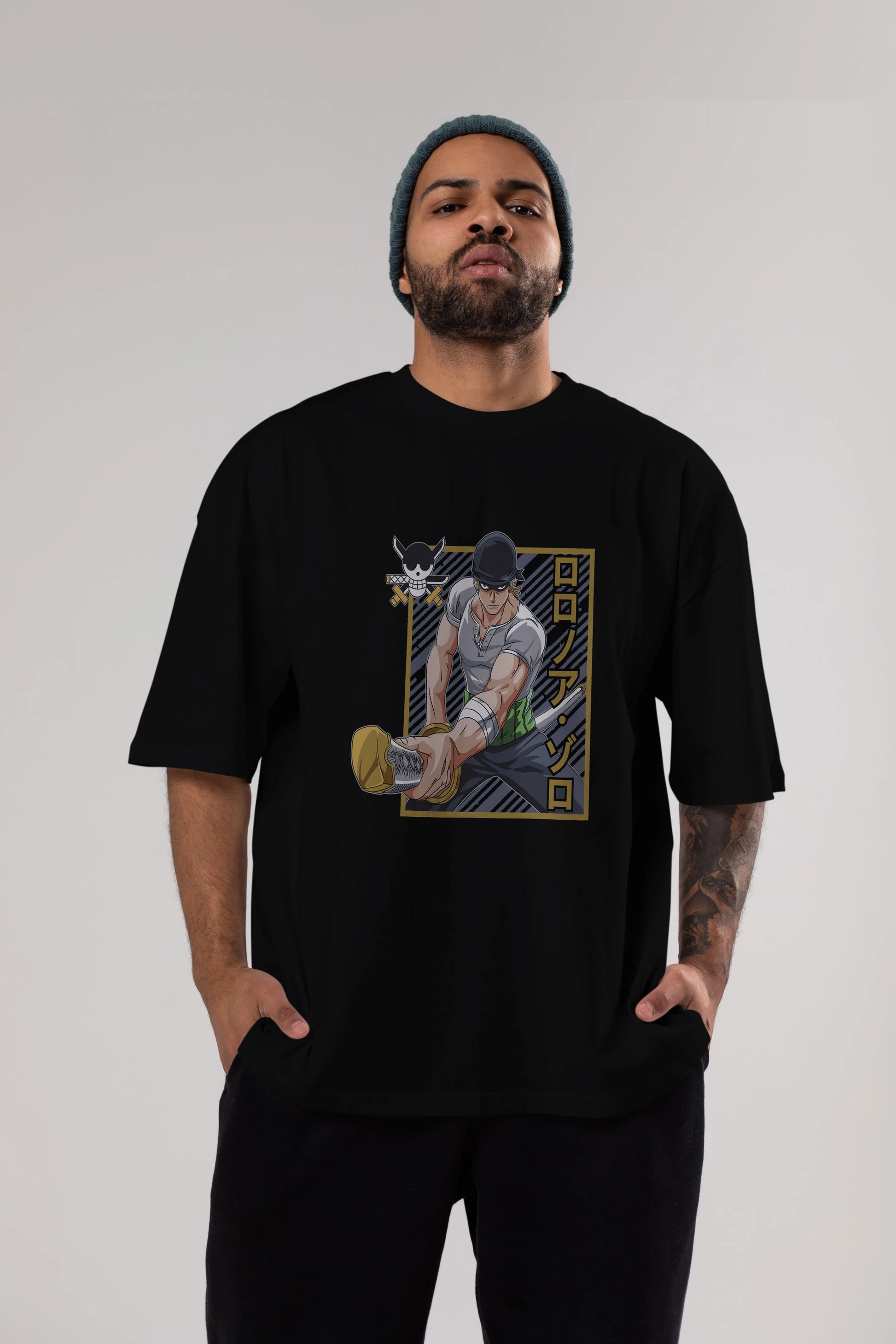 RORONOA ZORO Anime Ön Baskılı Oversize t-shirt %100 pamuk Erkek Kadın Unisex