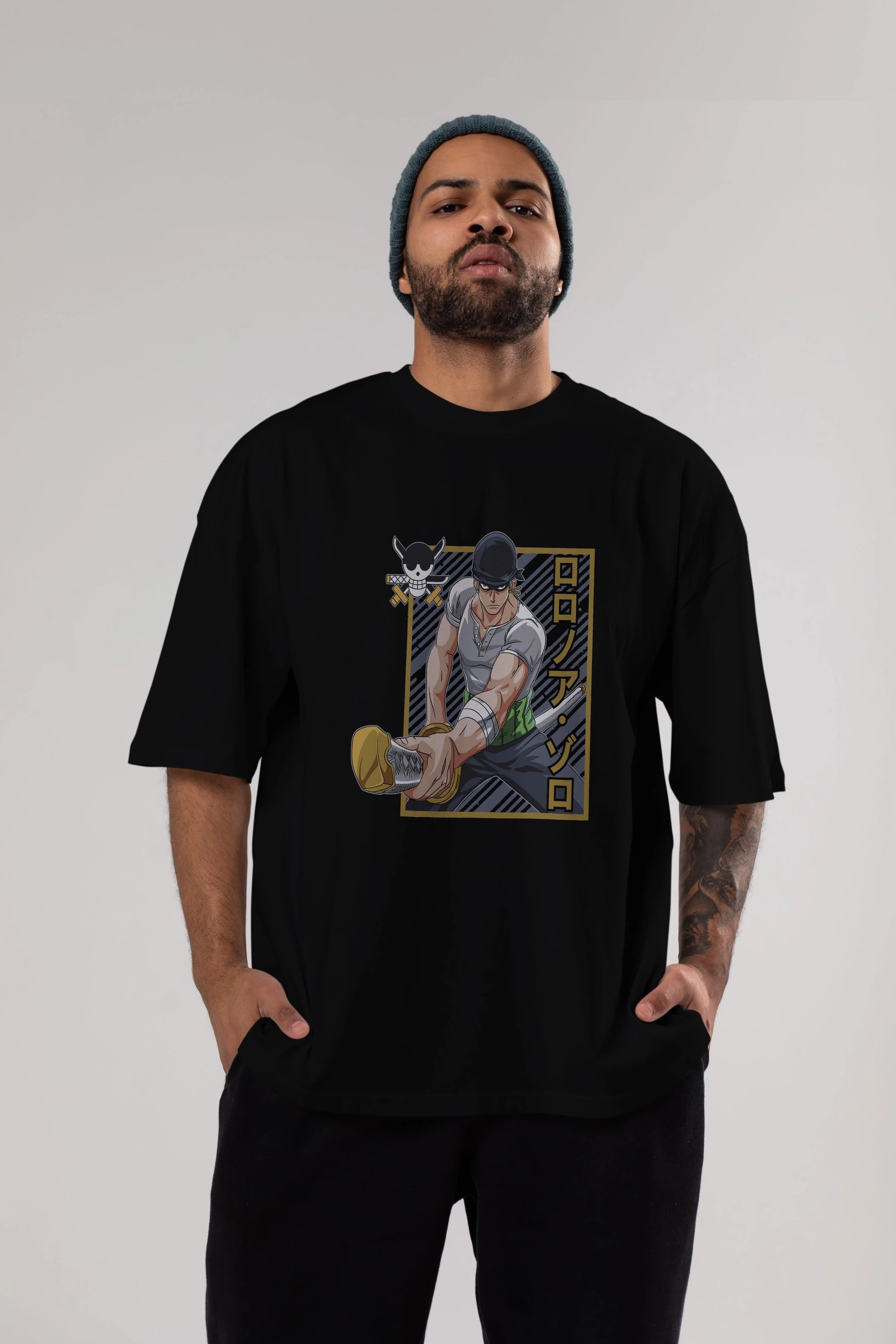 RORONOA ZORO Anime Ön Baskılı Oversize t-shirt %100 pamuk Erkek Kadın Unisex