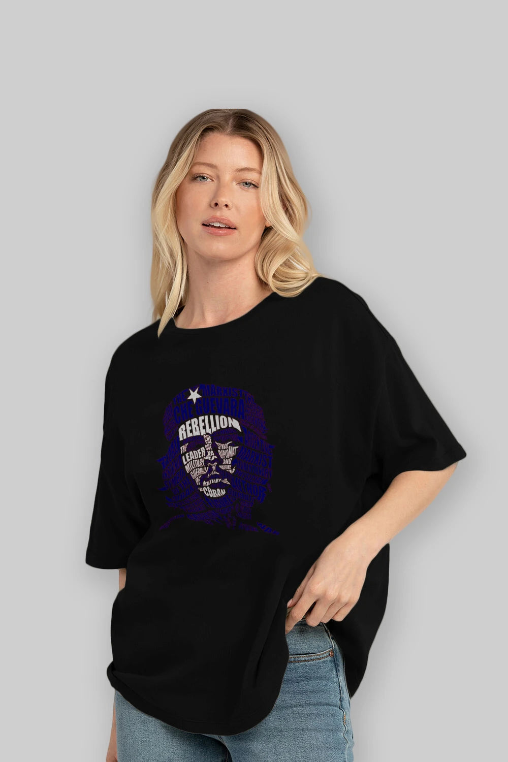Che Guevara Calligram Ön Baskılı Oversize t-shirt %100 pamuk Erkek Kadın Unisex