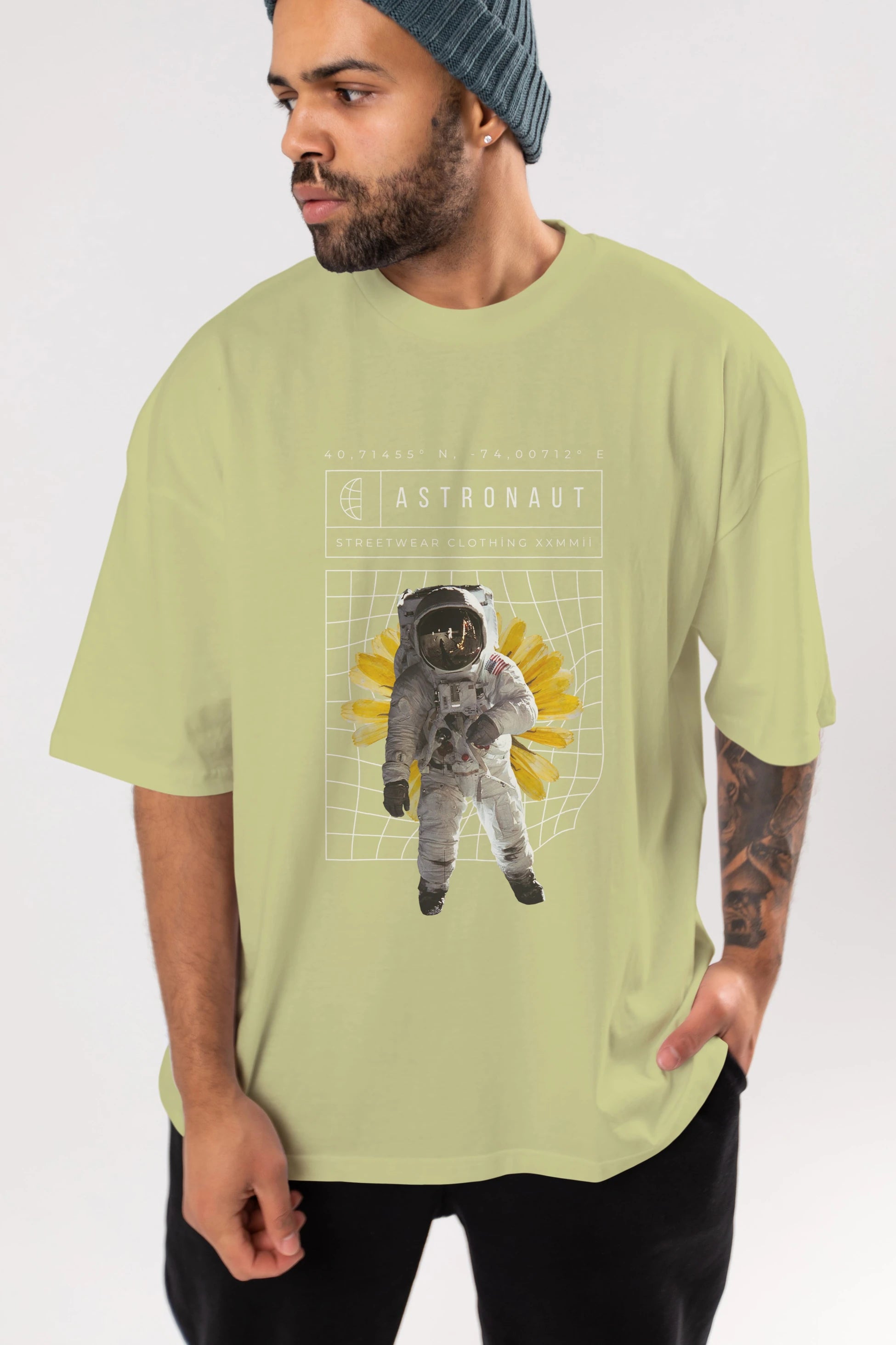Astronaut Streetwear Ön Baskılı Oversize t-shirt Erkek Kadın Unisex