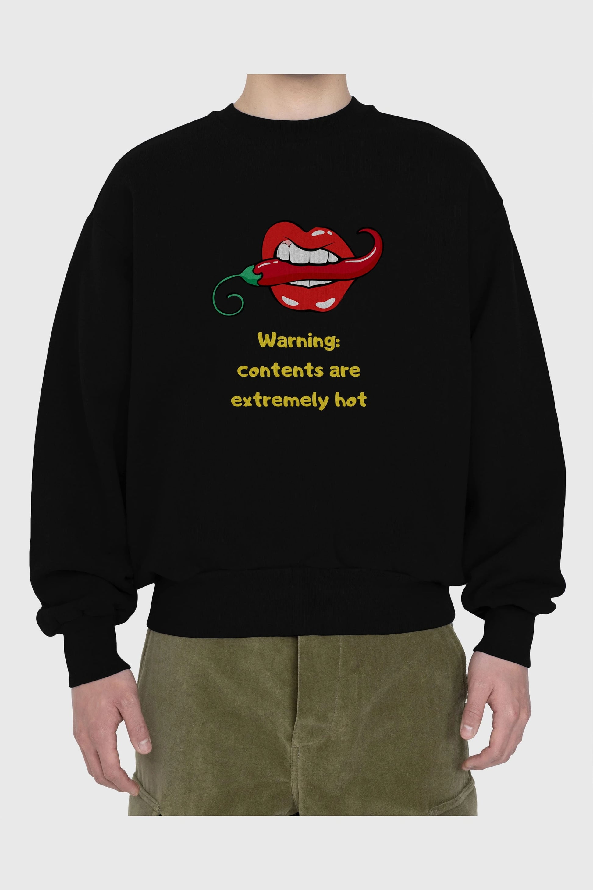 Warning Contents Yazılı Ön Baskılı Oversize Sweatshirt Erkek Kadın Unisex