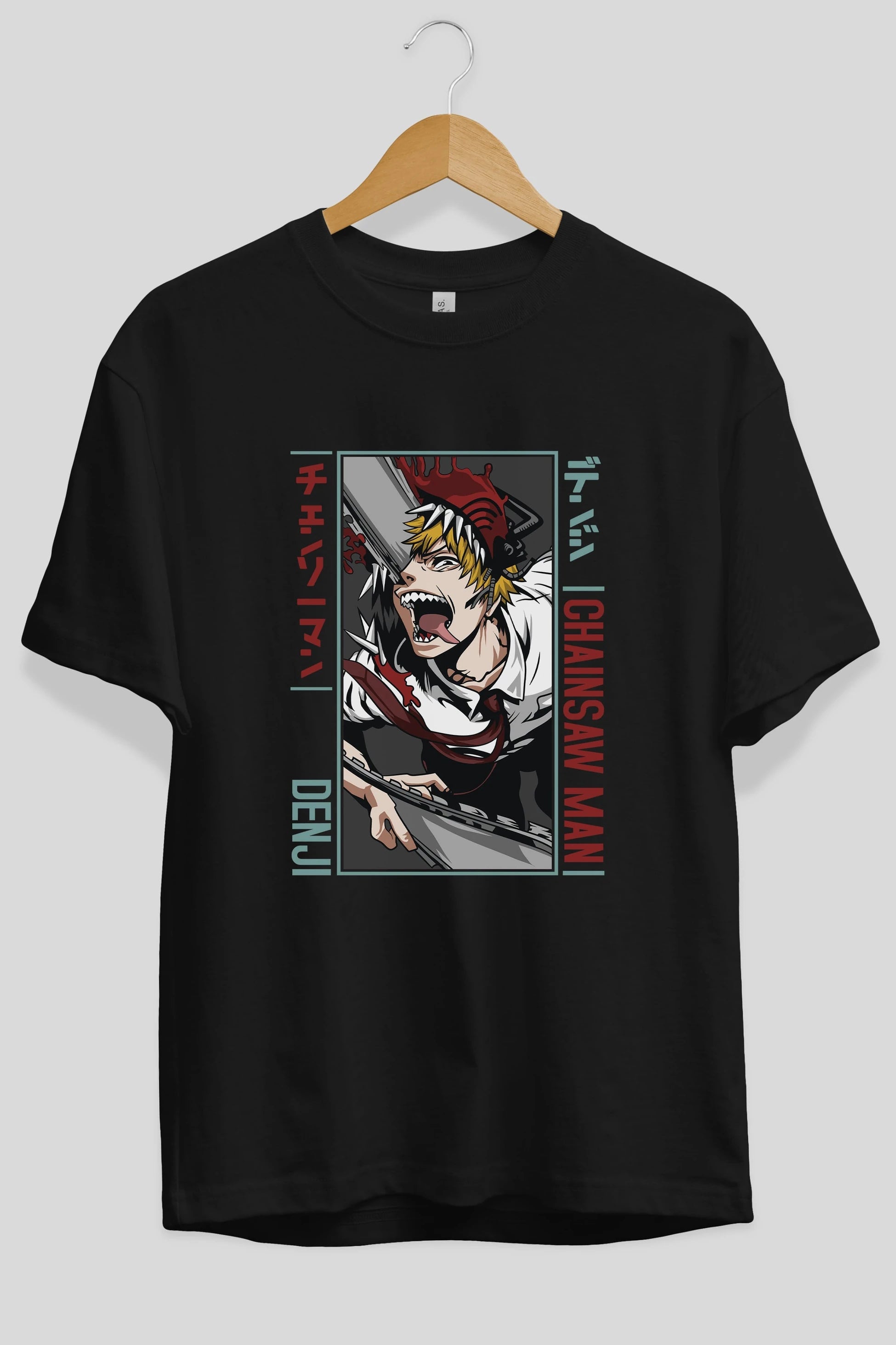 Denji Chainsaw Man Anime Ön Baskılı Oversize t-shirt %100 pamuk Erkek Kadın Unisex