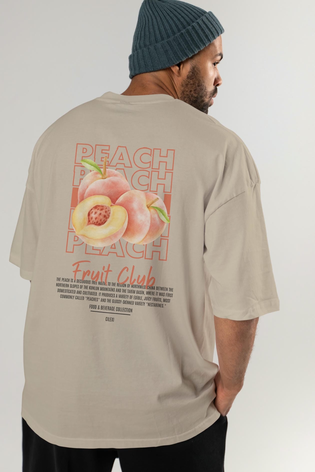 Peach Arka Baskılı Oversize t-shirt Erkek Kadın Pamuk Bisiklet Yaka tişort