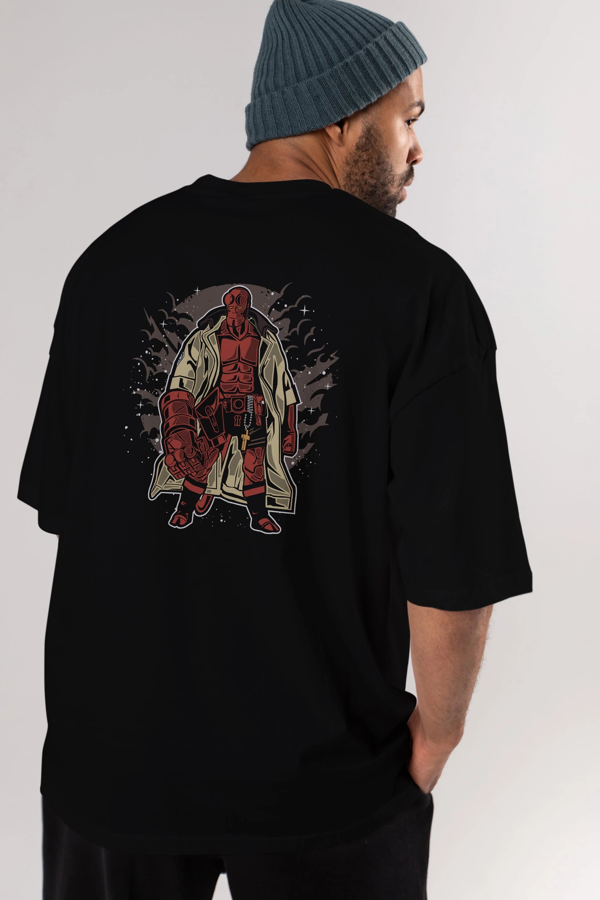 Hellboy Arka Baskılı Oversize t-shirt Erkek Kadın Unisex %100 Pamuk
