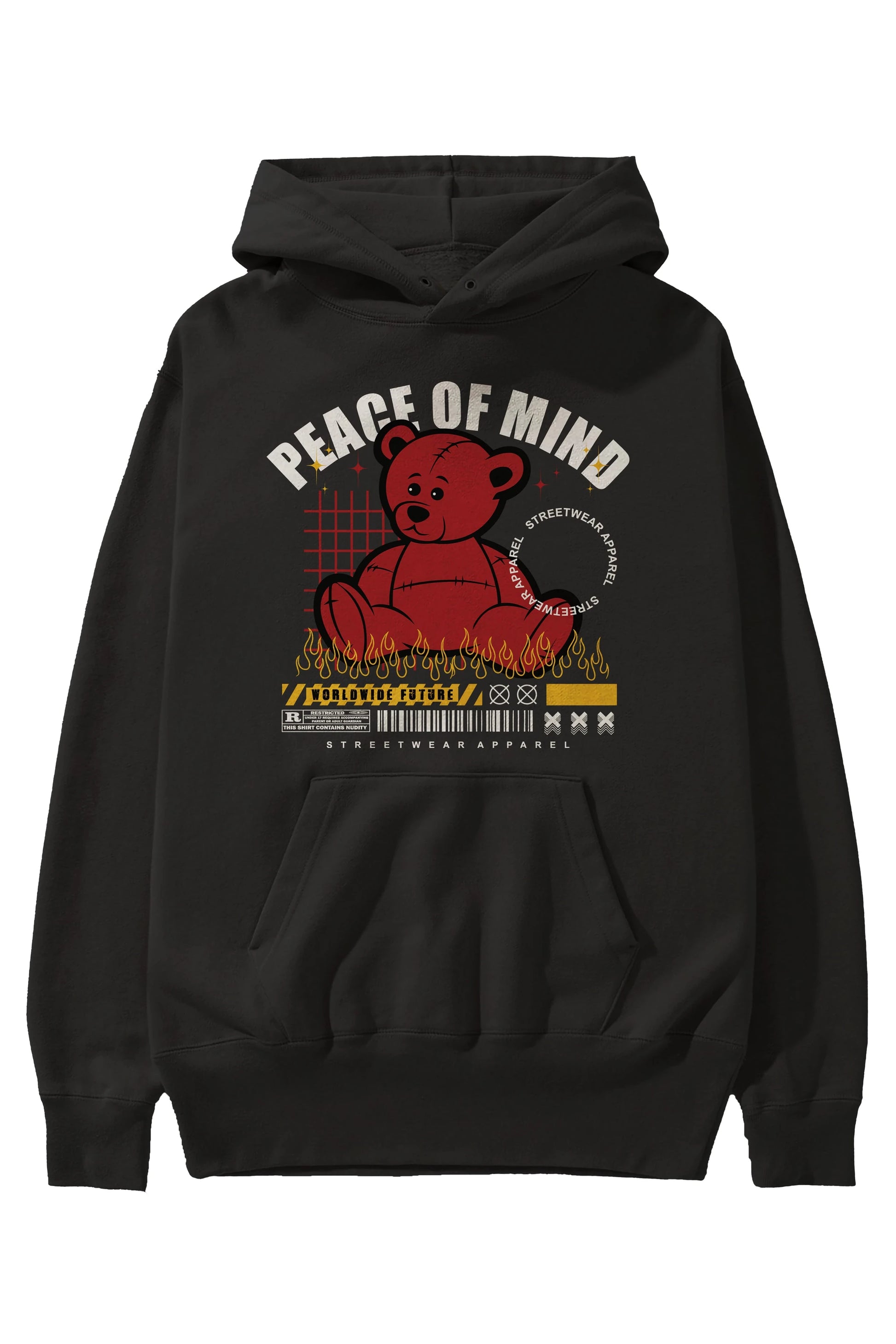 Teddy Bear Peace of Mind Ön Baskılı Hoodie Oversize Kapüşonlu Sweatshirt Erkek Kadın Unisex