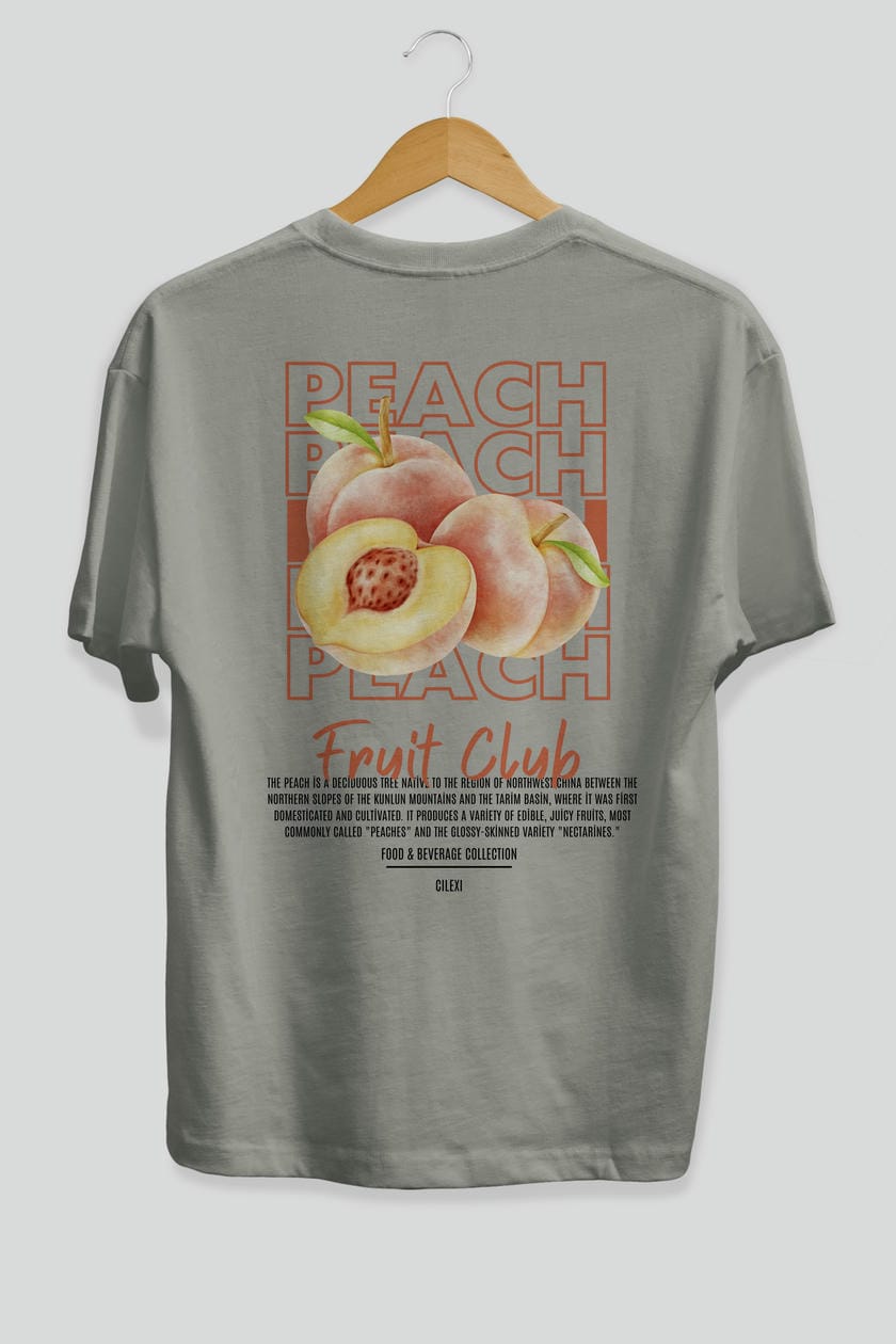Peach Arka Baskılı Oversize t-shirt Erkek Kadın Pamuk Bisiklet Yaka tişort