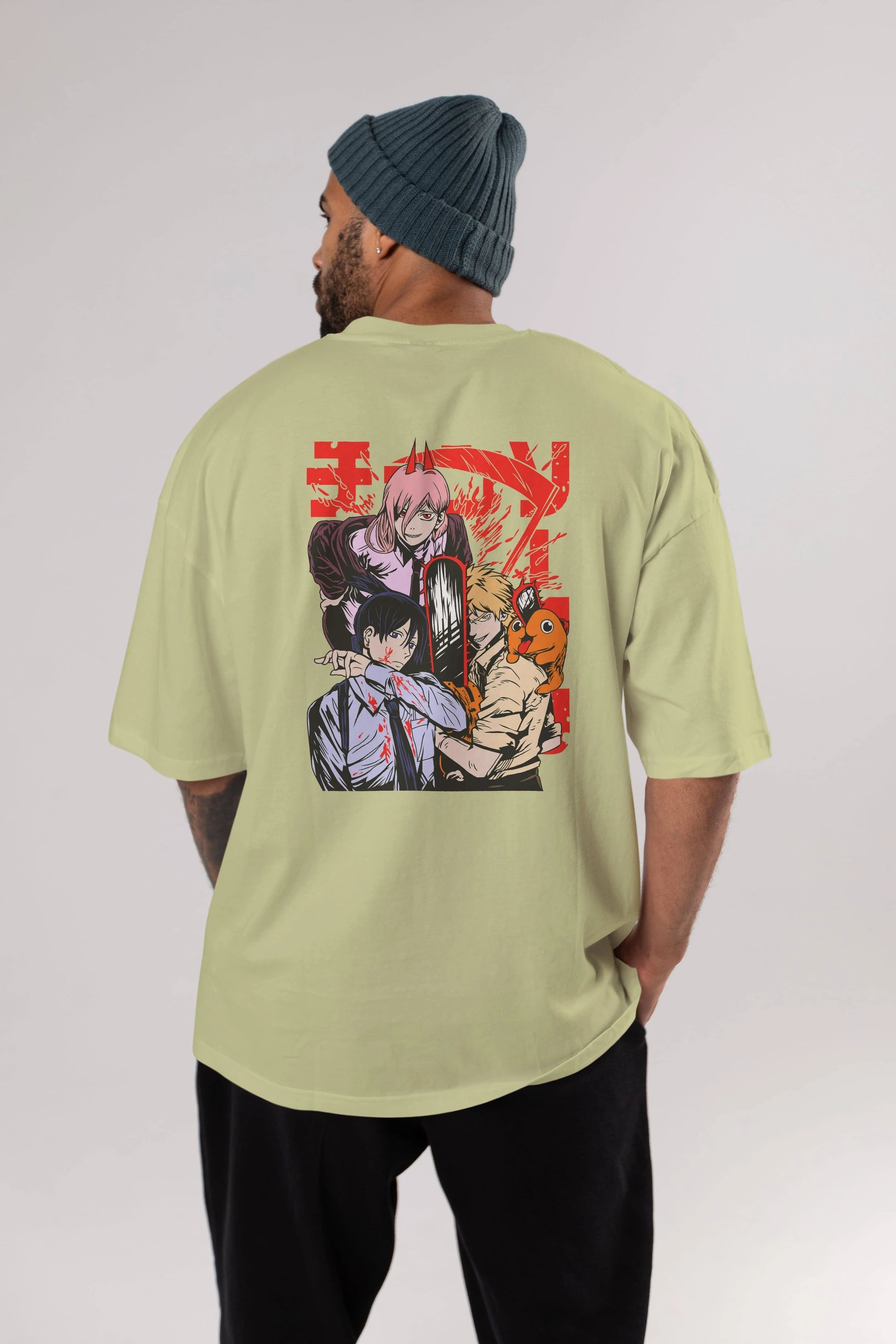 CHAINSAWMAN CREW Anime Arka Baskılı Oversize t-shirt Erkek Kadın Unisex