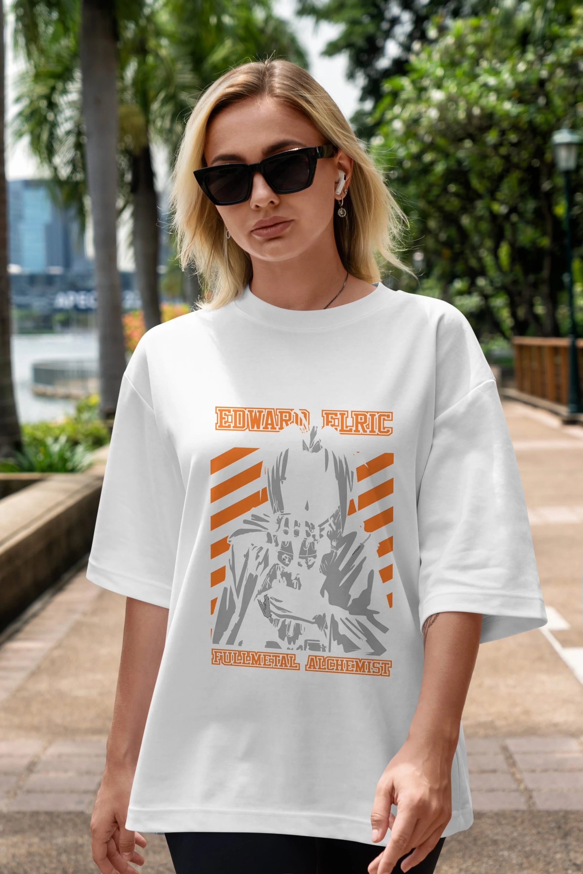 EDWARD ELRIC Anime Ön Baskılı Oversize t-shirt %100 pamuk Erkek Kadın Unisex