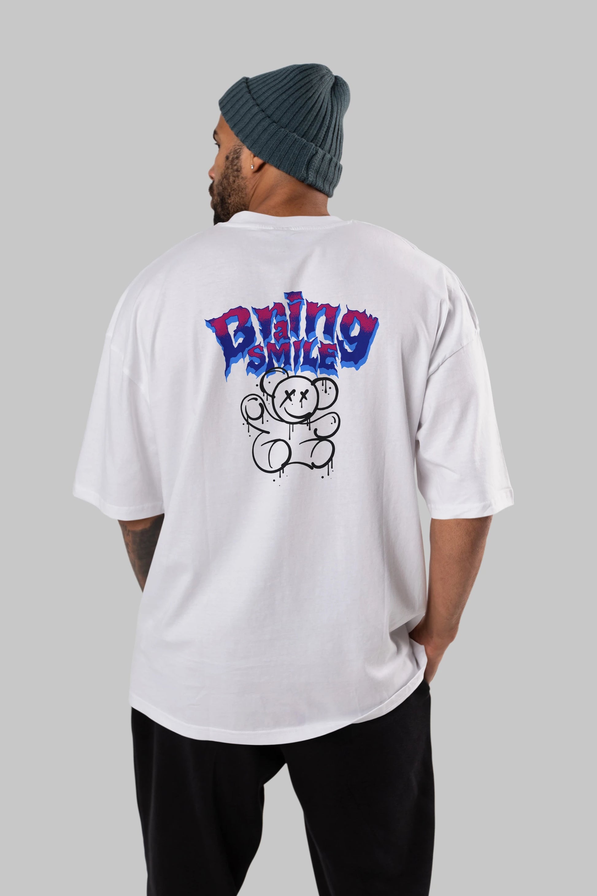 Teddy Bear Braing Smile Arka Baskılı Oversize t-shirt Erkek Kadın Unisex