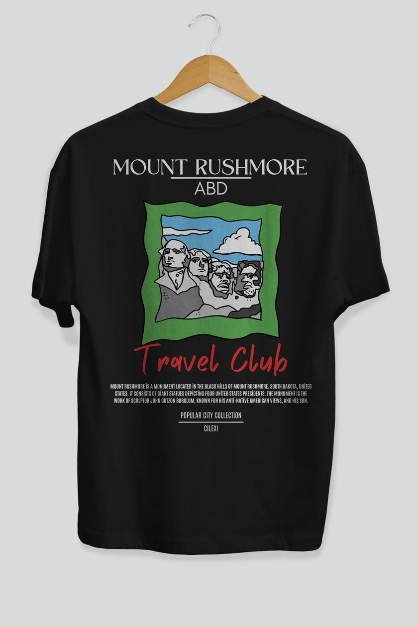 Mount Rushmore ABD Arka Baskılı Oversize t-shirt Erkek Kadın Pamuk Bisiklet Yaka tişort