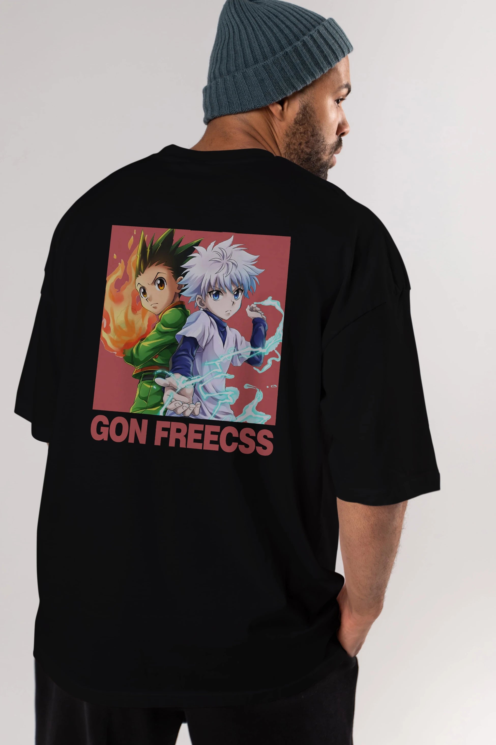 Gon Freecss HUNTER X HUNTER 4 Anime Arka Baskılı Oversize t-shirt Erkek Kadın Unisex