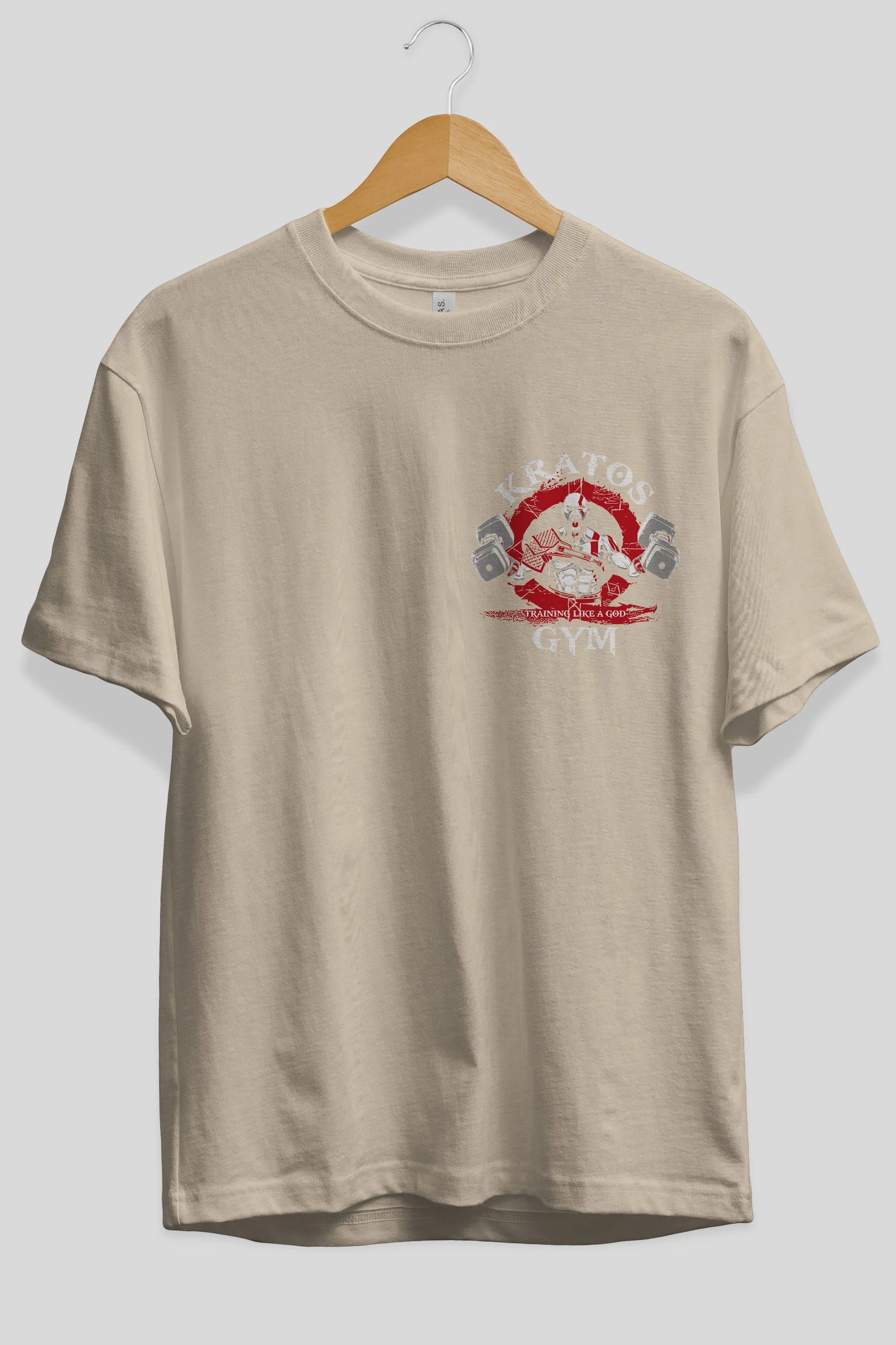 Kratos GYM Ön Sol Baskılı Oversize t-shirt Erkek Kadın Unisex %100 Pamuk Bisiklet Yaka tişort