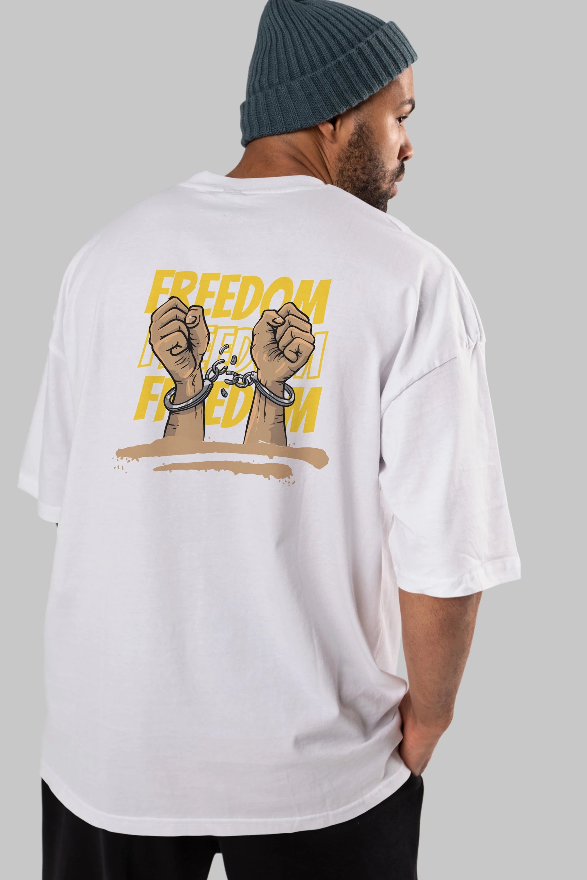 Freedom Yazılı Arka Baskılı Oversize t-shirt Erkek Kadın Unisex