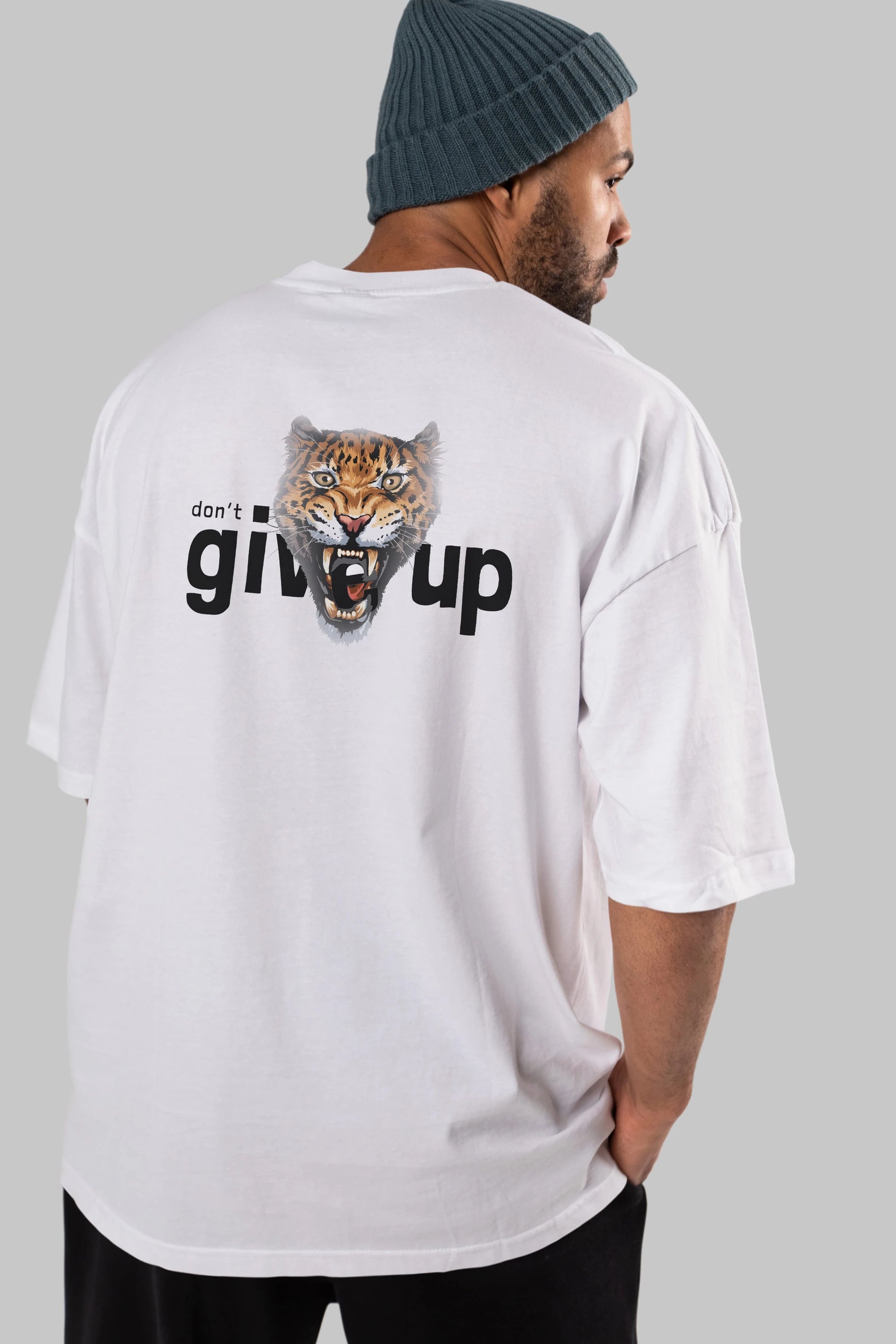 Teddy Bear Dont Give Up Arka Baskılı Oversize t-shirt Erkek Kadın Unisex %100 Pamuk