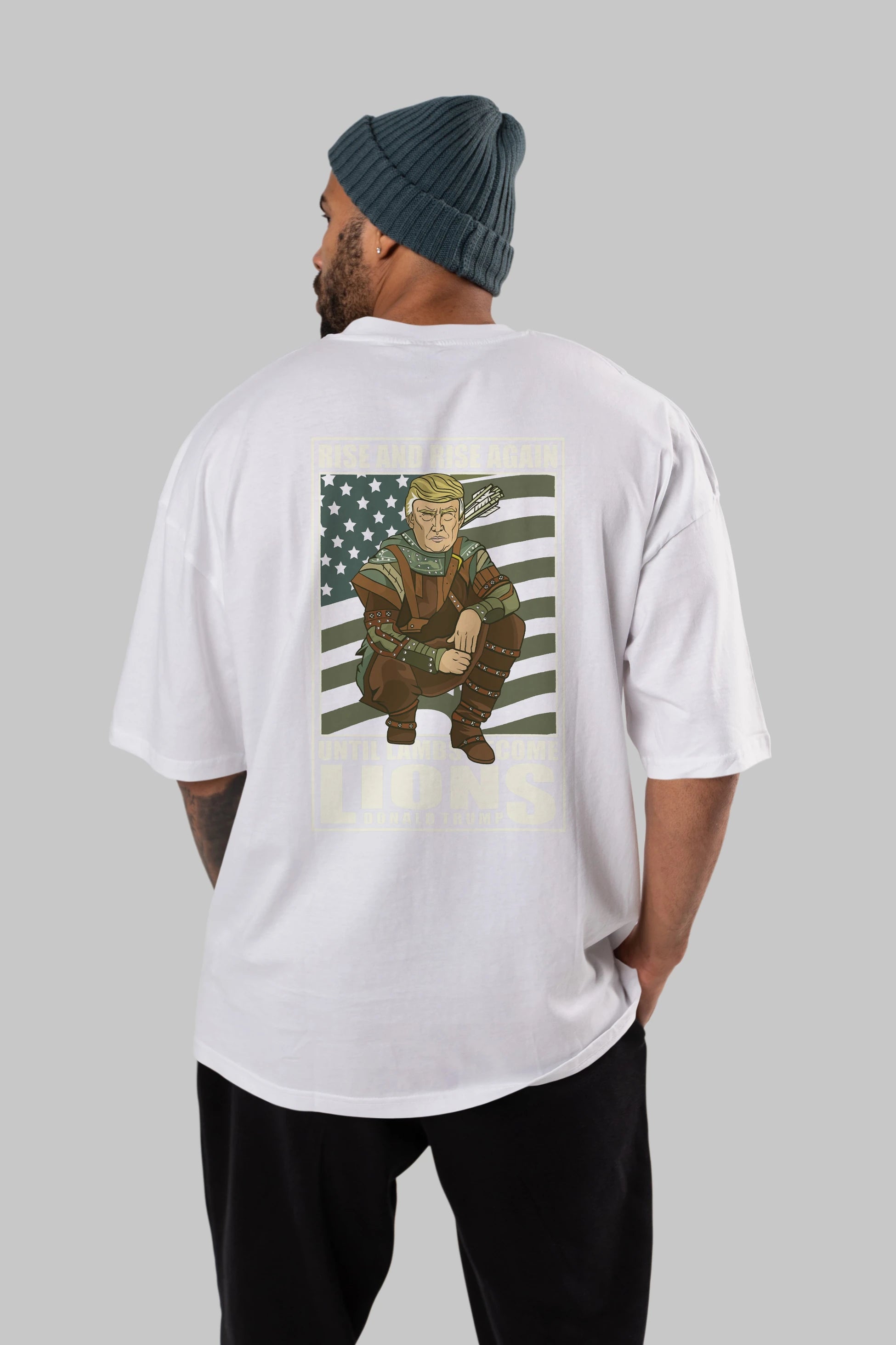Robin Hood Trump Arka Baskılı Oversize t-shirt Erkek Kadın Unisex %100 Pamuk tişort