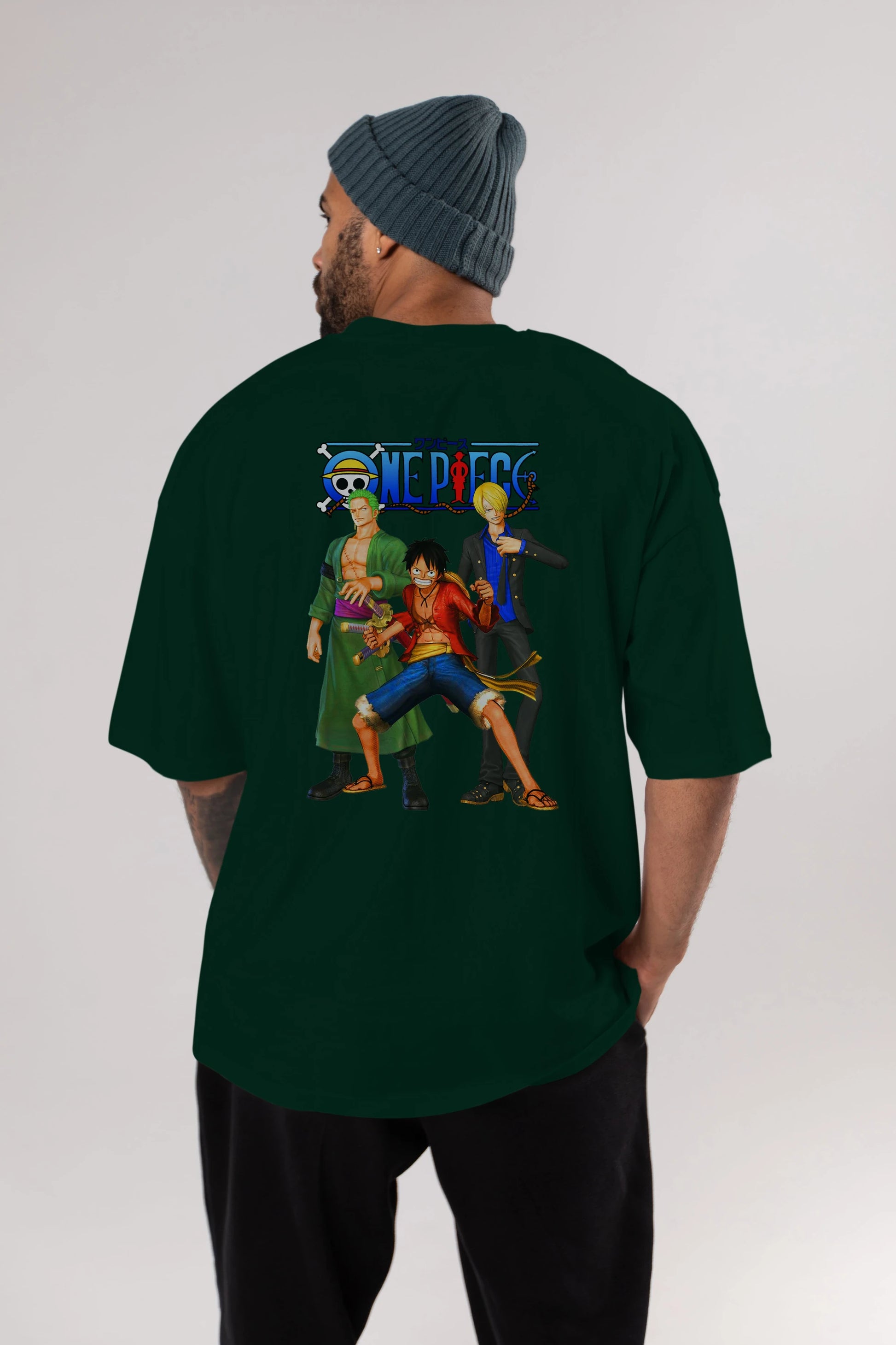 Luffy Sanji Zoro Anime Arka Baskılı Oversize t-shirt Erkek Kadın Unisex %100 pamuk tişort