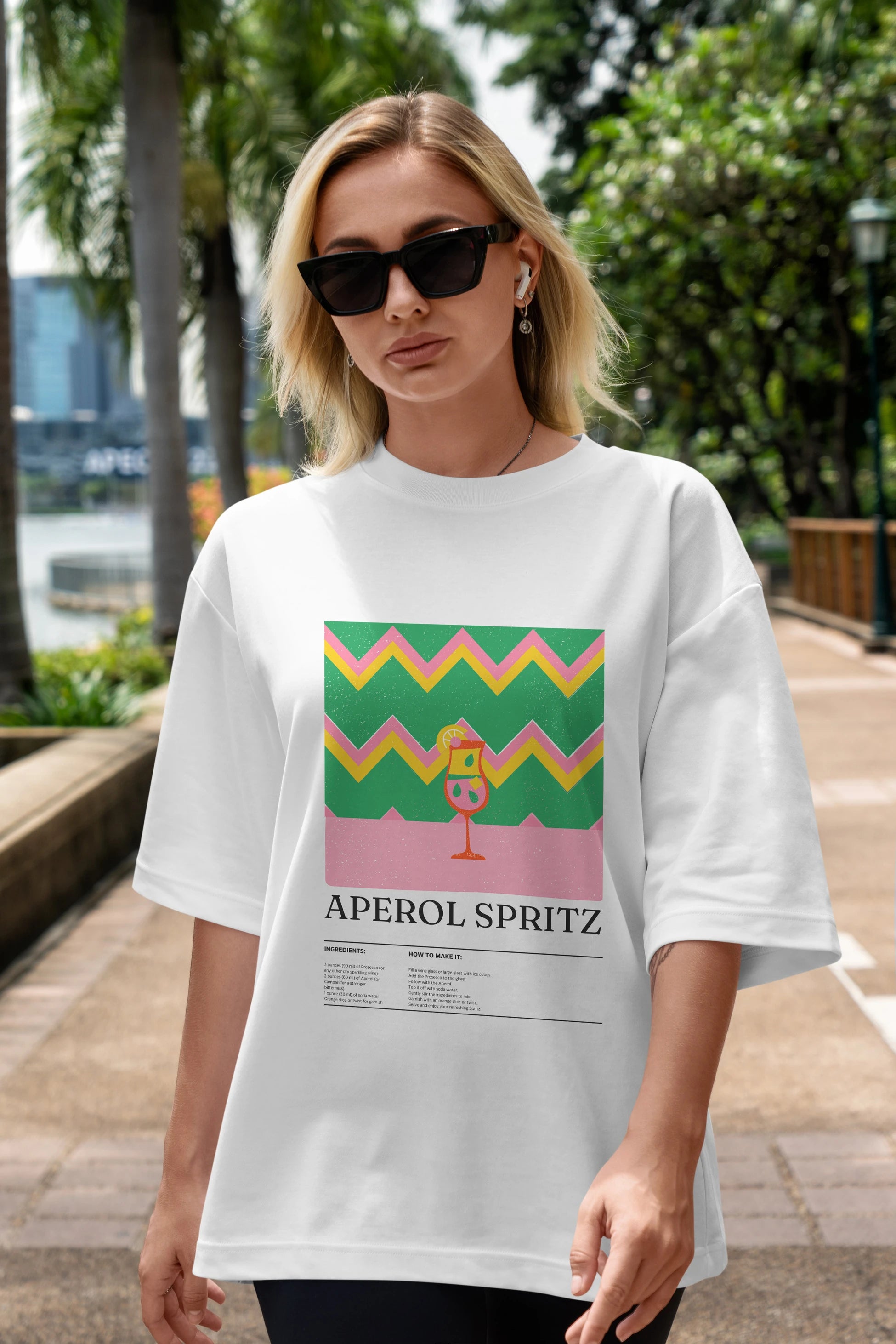 Aperol Spritz Kokteyl Ön Baskılı Oversize t-shirt Erkek Kadın %100 Pamuk Bisiklet Yaka tişort