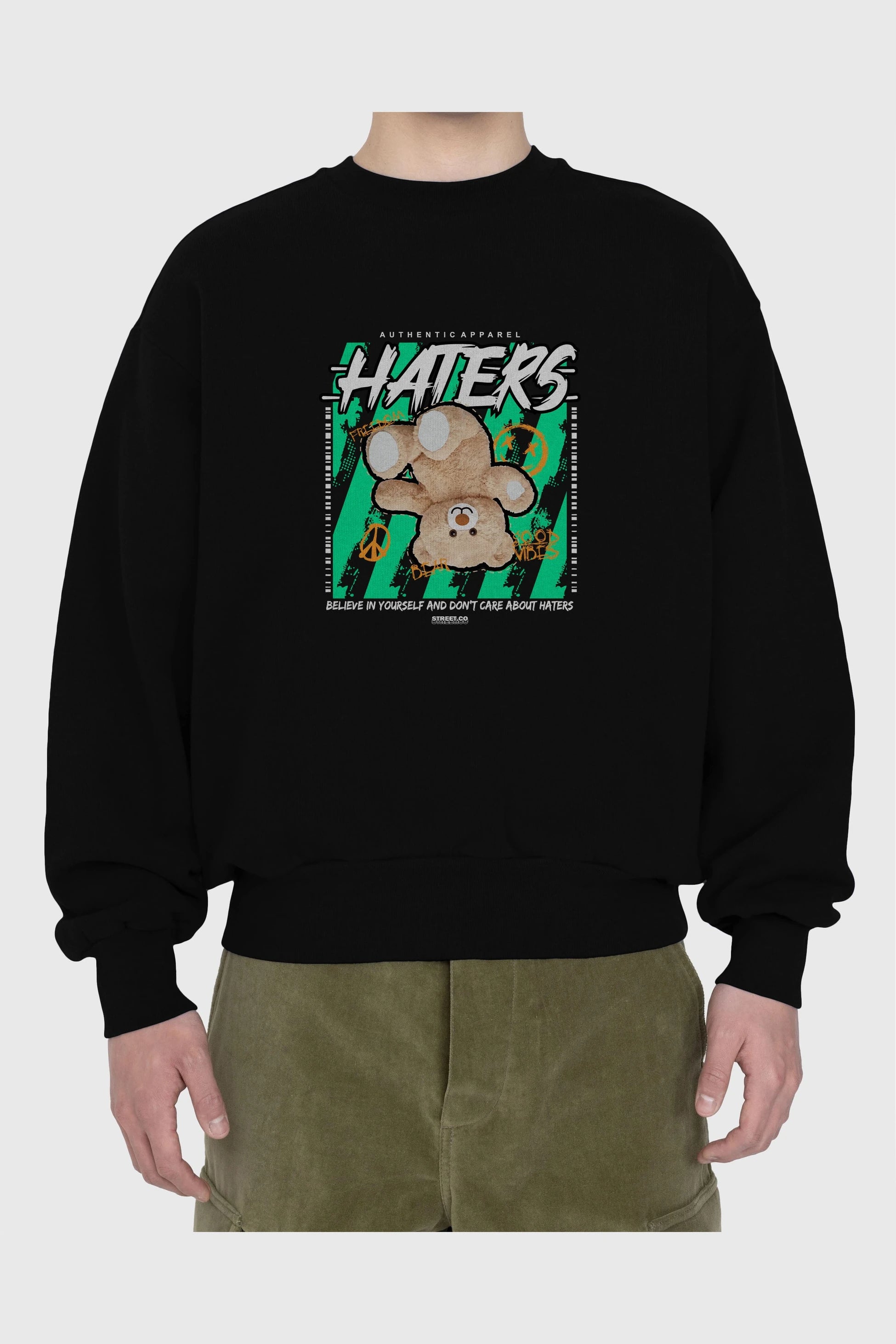 Haters Bear Ön Baskılı Oversize Sweatshirt Erkek Kadın Unisex