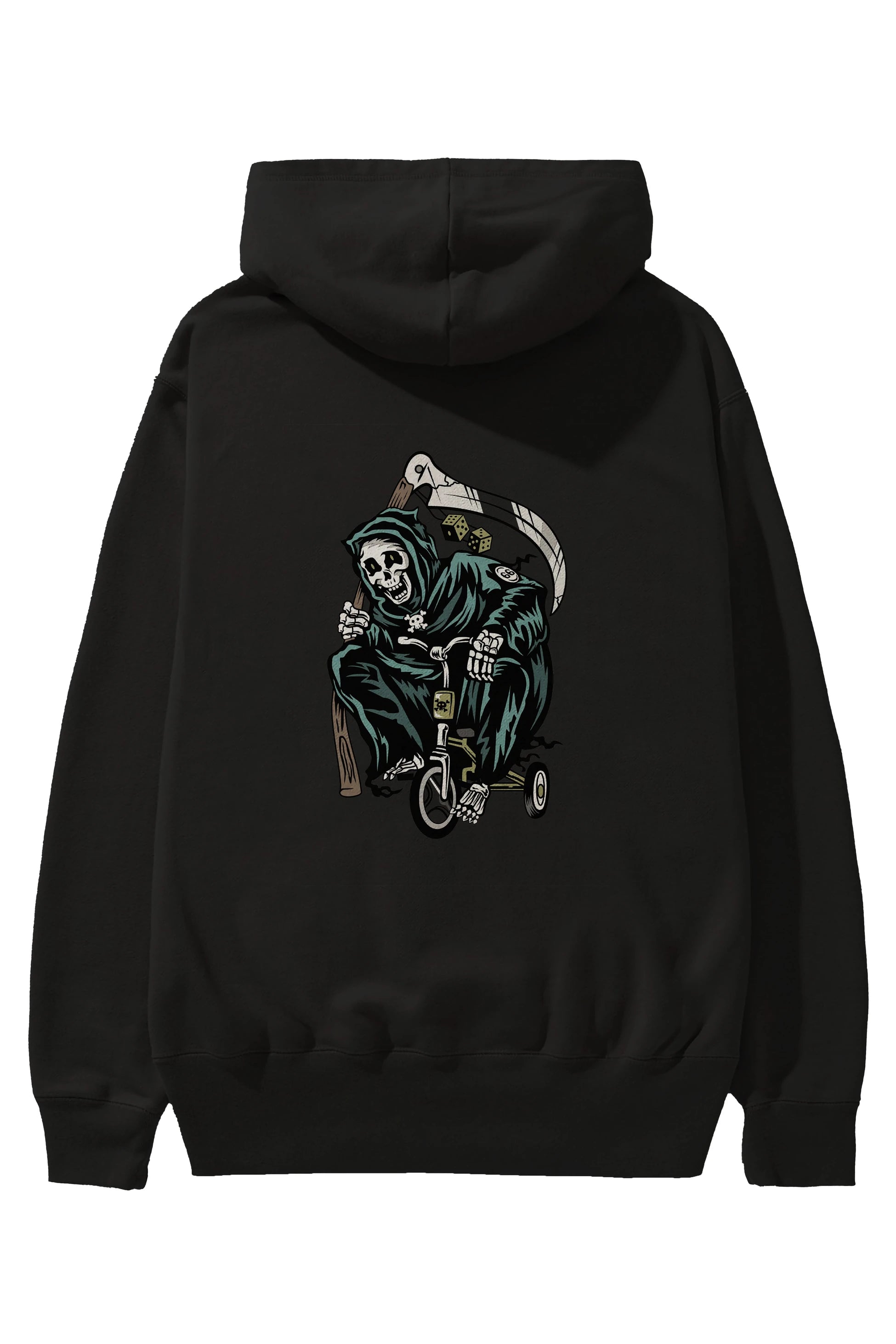 Grim Reaper Bicycle Arka Baskılı Hoodie Oversize Kapüşonlu Sweatshirt Erkek Kadın Unisex
