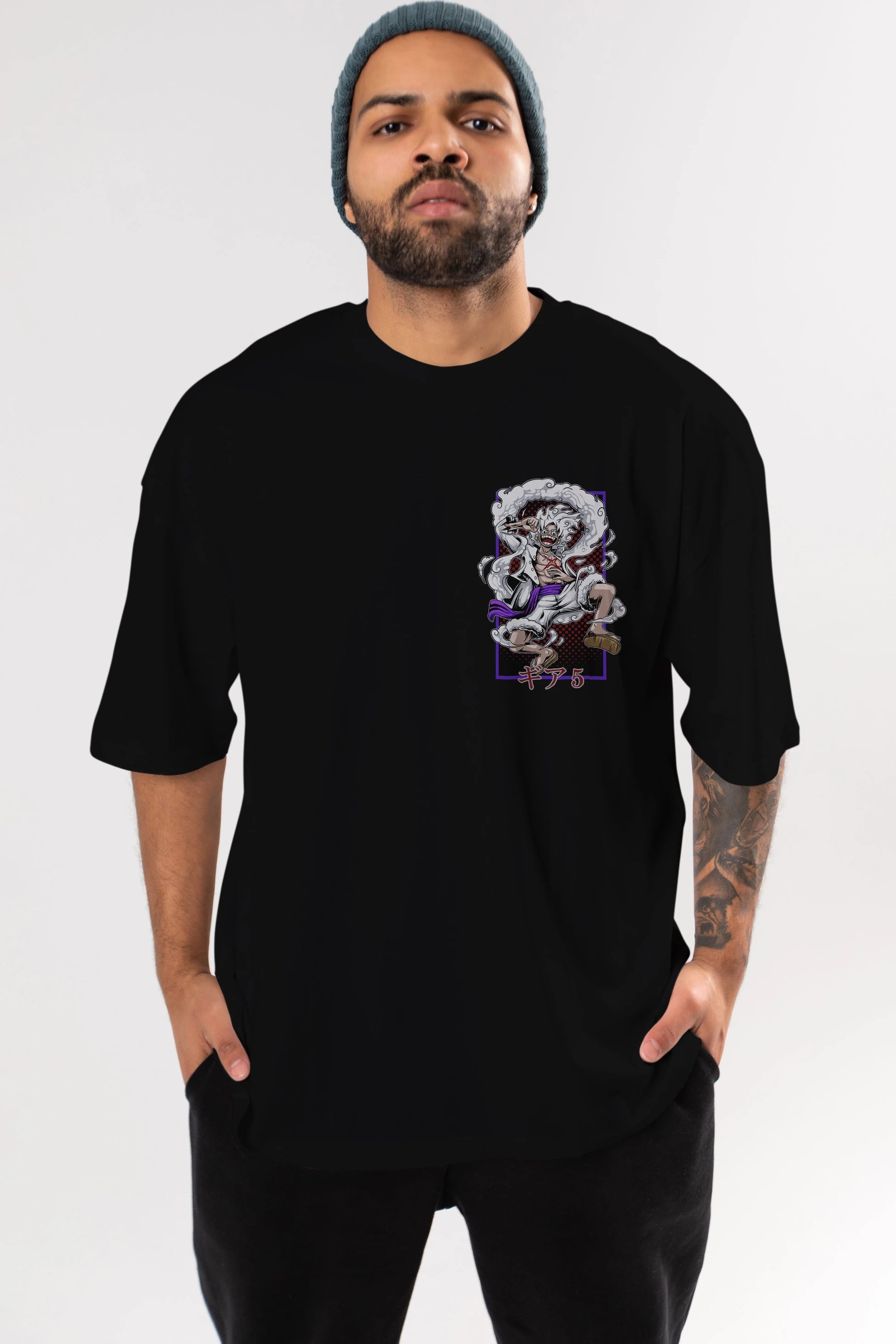LUFFY GEAR 5 RECUADRO Ön Sol Baskılı Oversize t-shirt Erkek Kadın Unisex %100 Pamuk Bisiklet Yaka tişort