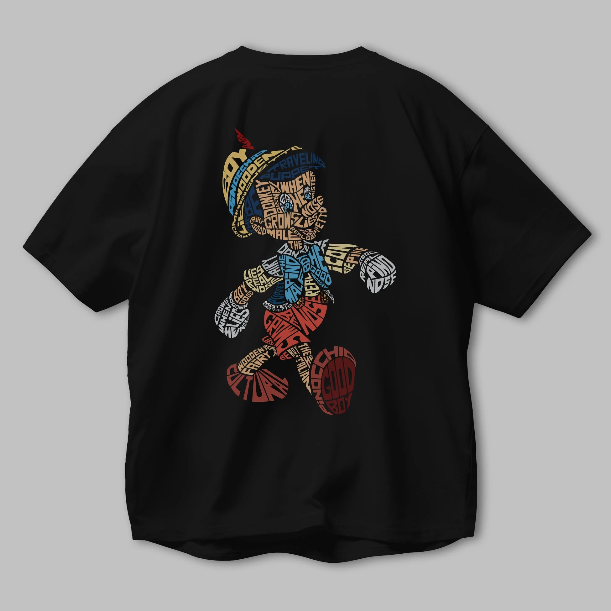 Pinokio Arka Baskılı Oversize t-shirt %100 pamuk Erkek Kadın Unisex
