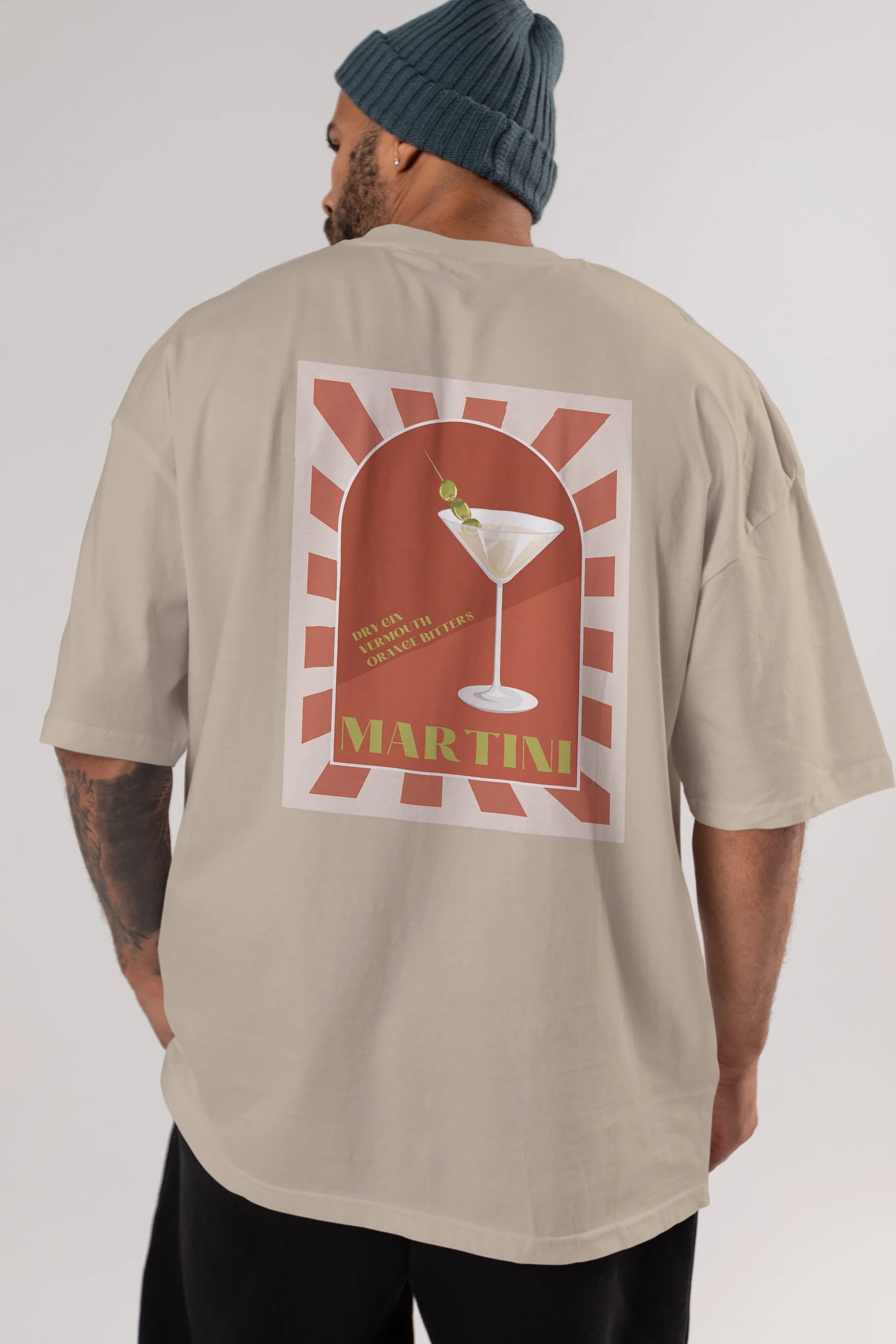 Martini 2 Arka Baskılı Oversize t-shirt Erkek Kadın Unisex %100 Pamuk Bisiklet Yaka tişort