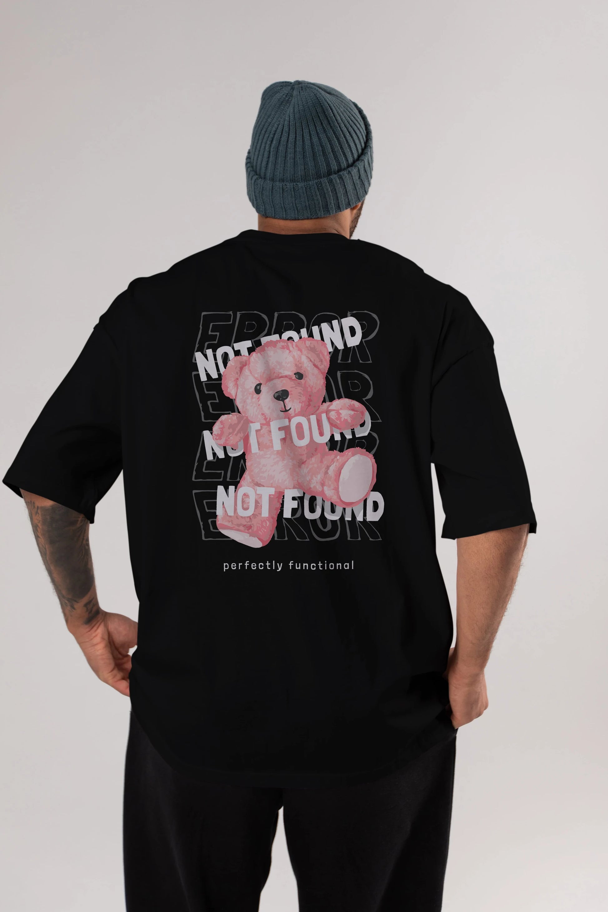 Error Not Found Bear Arka Baskılı Oversize t-shirt Erkek Kadın Unisex