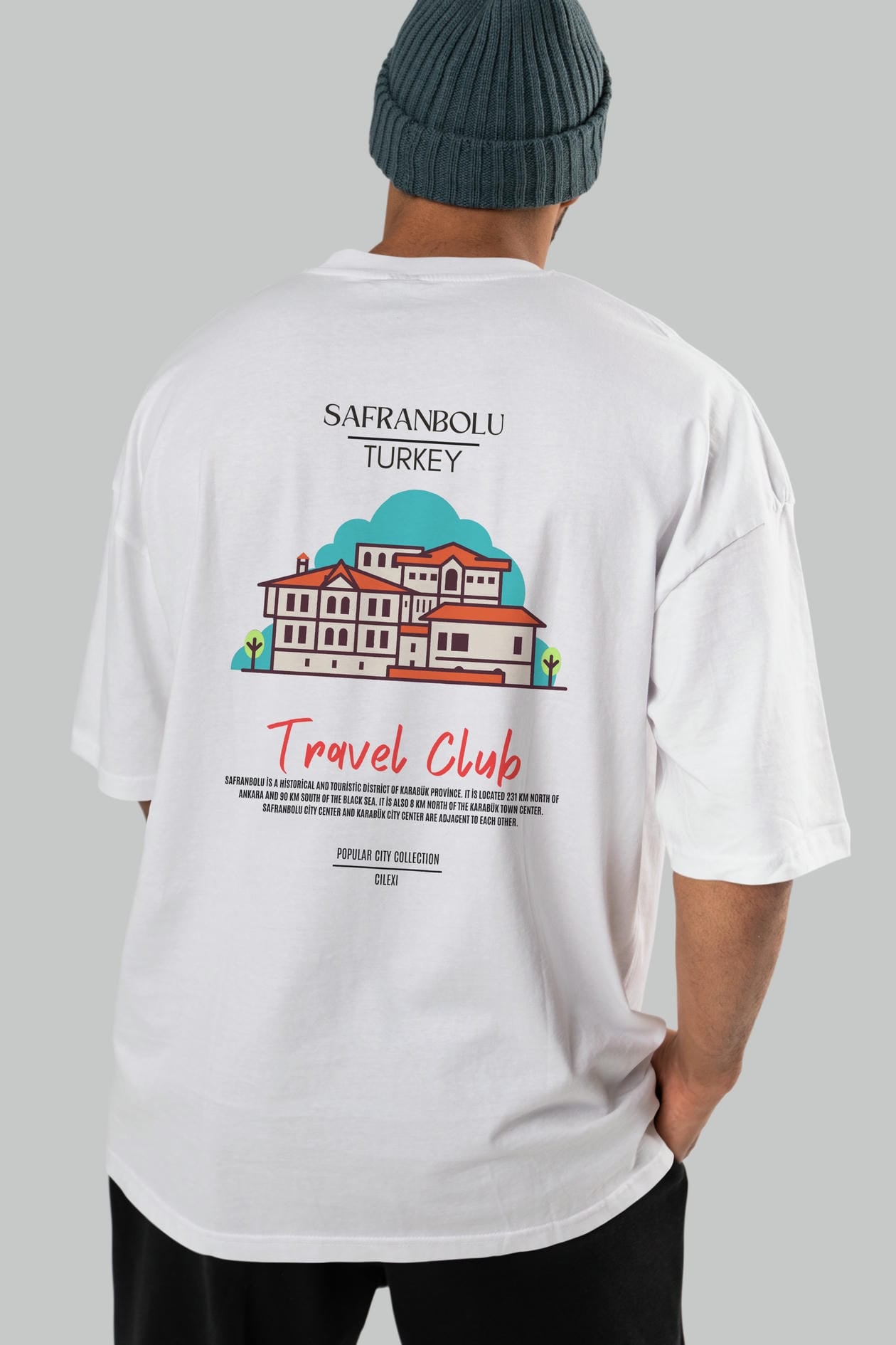 Safranbolu Turkey Arka Baskılı Oversize t-shirt Erkek Kadın Pamuk Bisiklet Yaka tişort