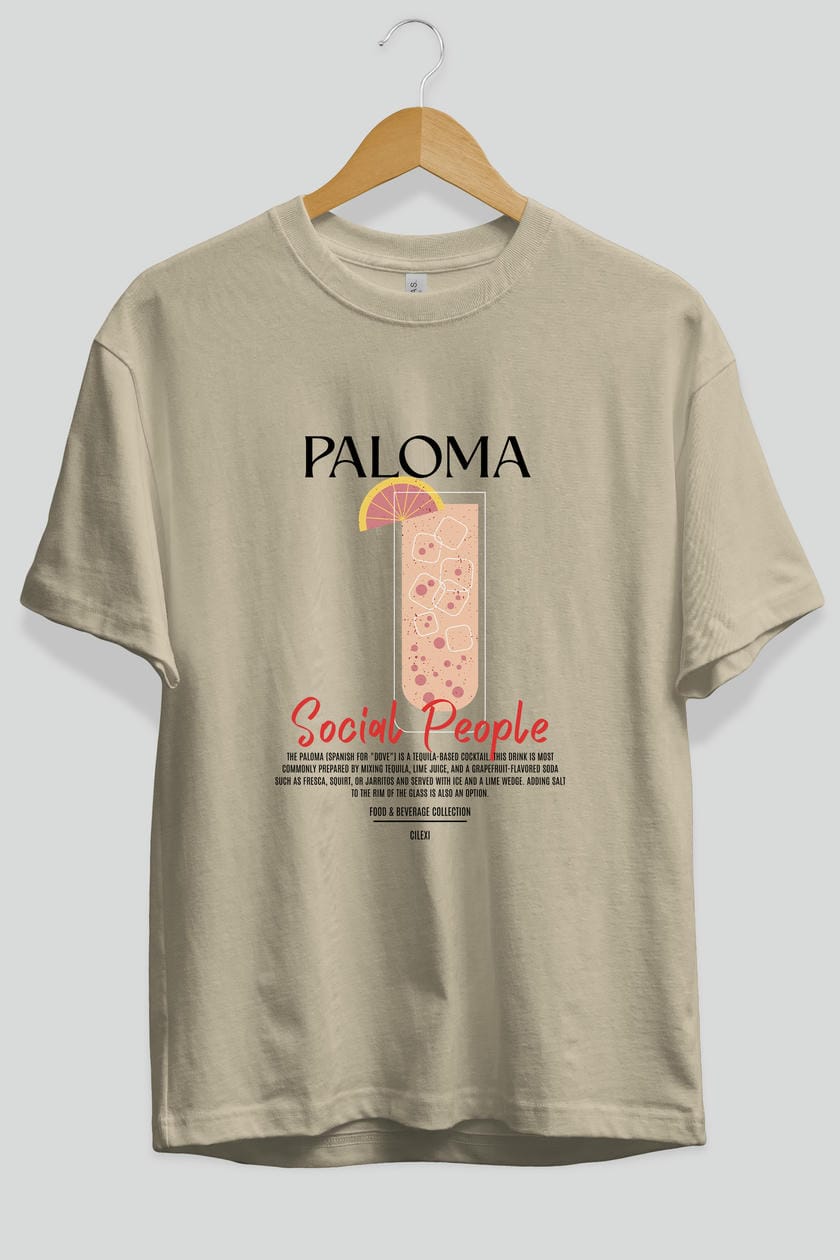 Paloma Kokteyl Serisi ön Baskılı Oversize t-shirt Erkek Kadın %100 Pamuk Bisiklet Yaka tişort