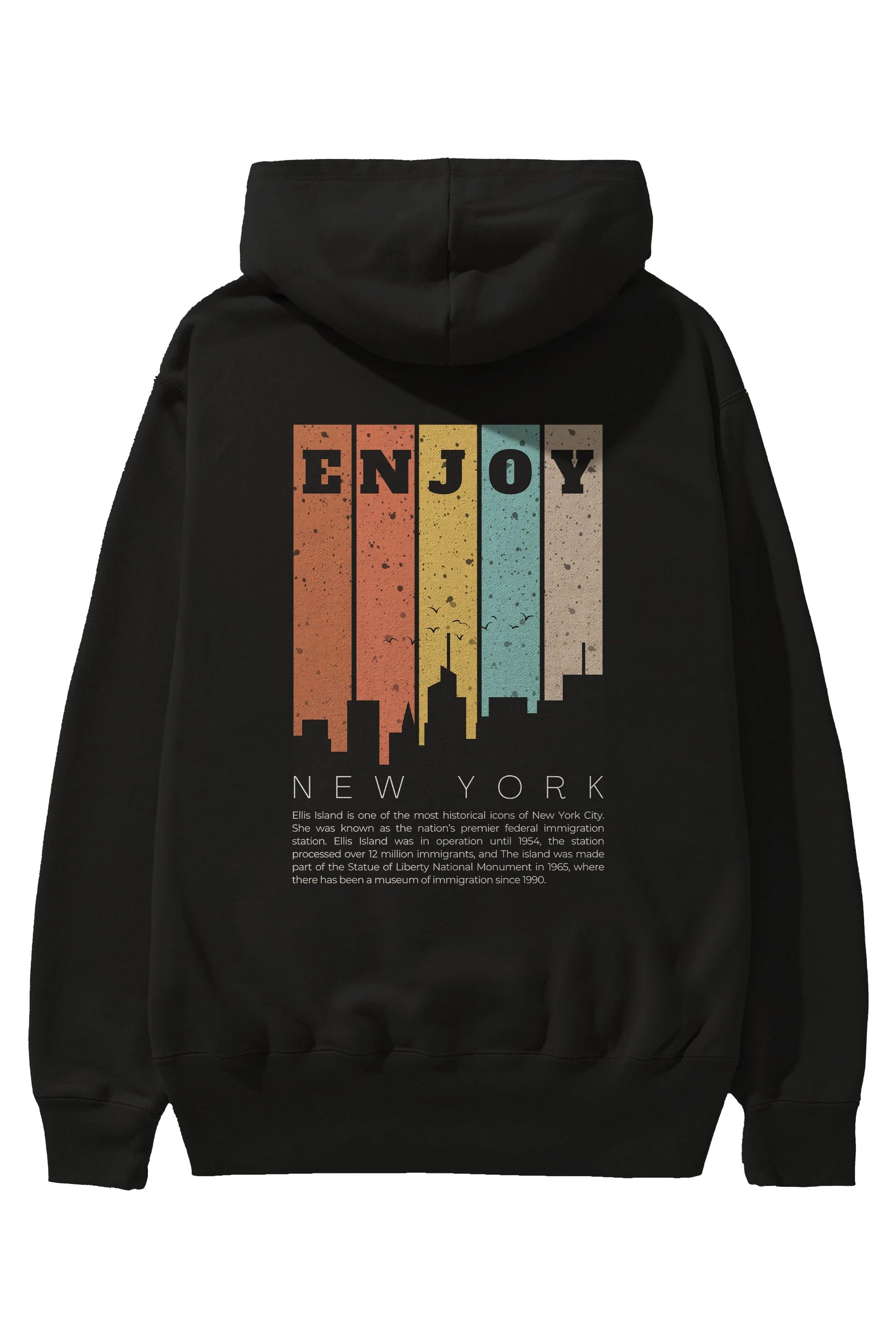 Enjoy New York Yazılı Arka Baskılı Oversize Hoodie Kapüşonlu Sweatshirt Erkek Kadın Unisex