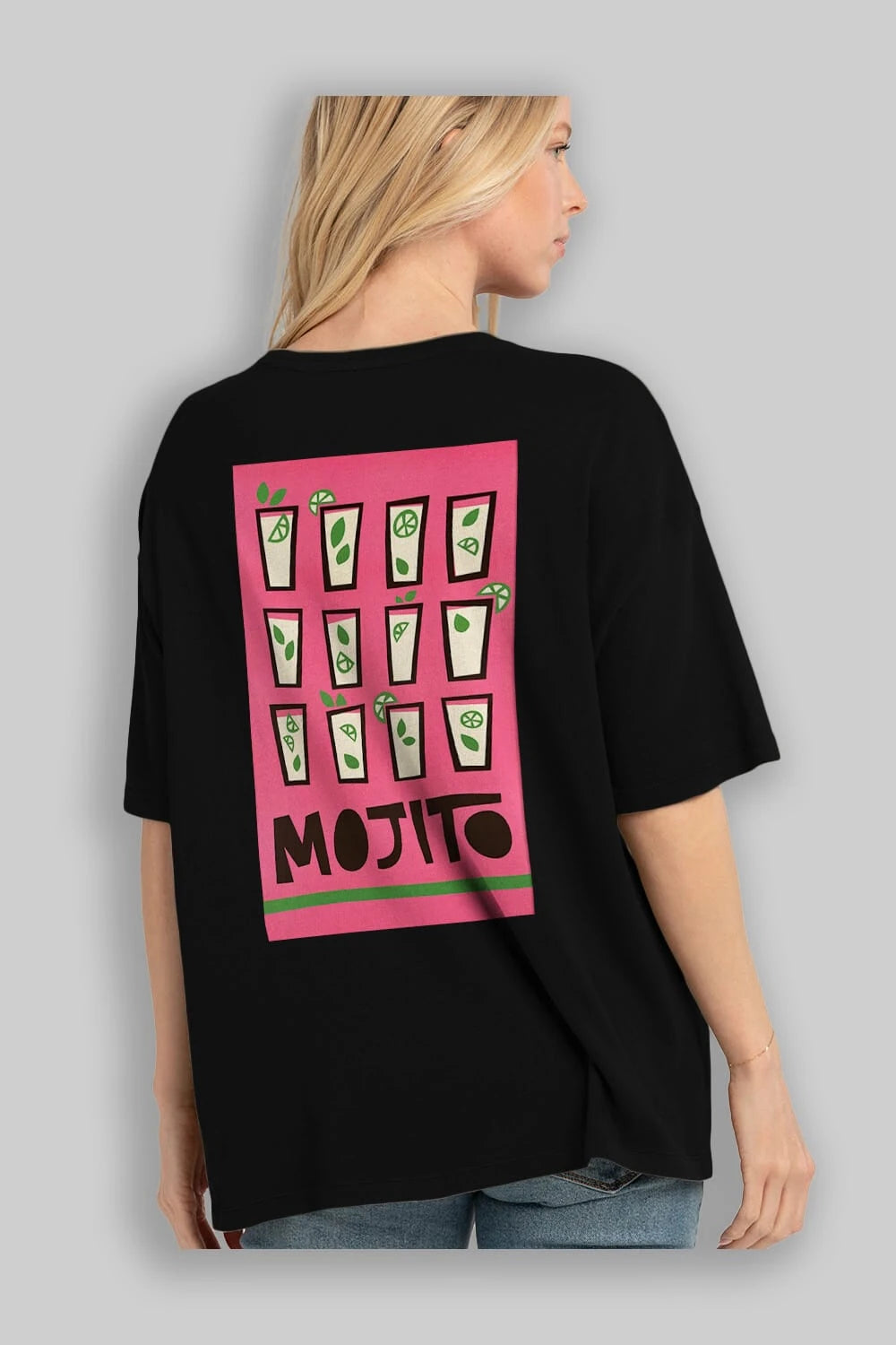 Mojito Arka Baskılı Oversize t-shirt Erkek Kadın Unisex %100 Pamuk Bisiklet Yaka tişort
