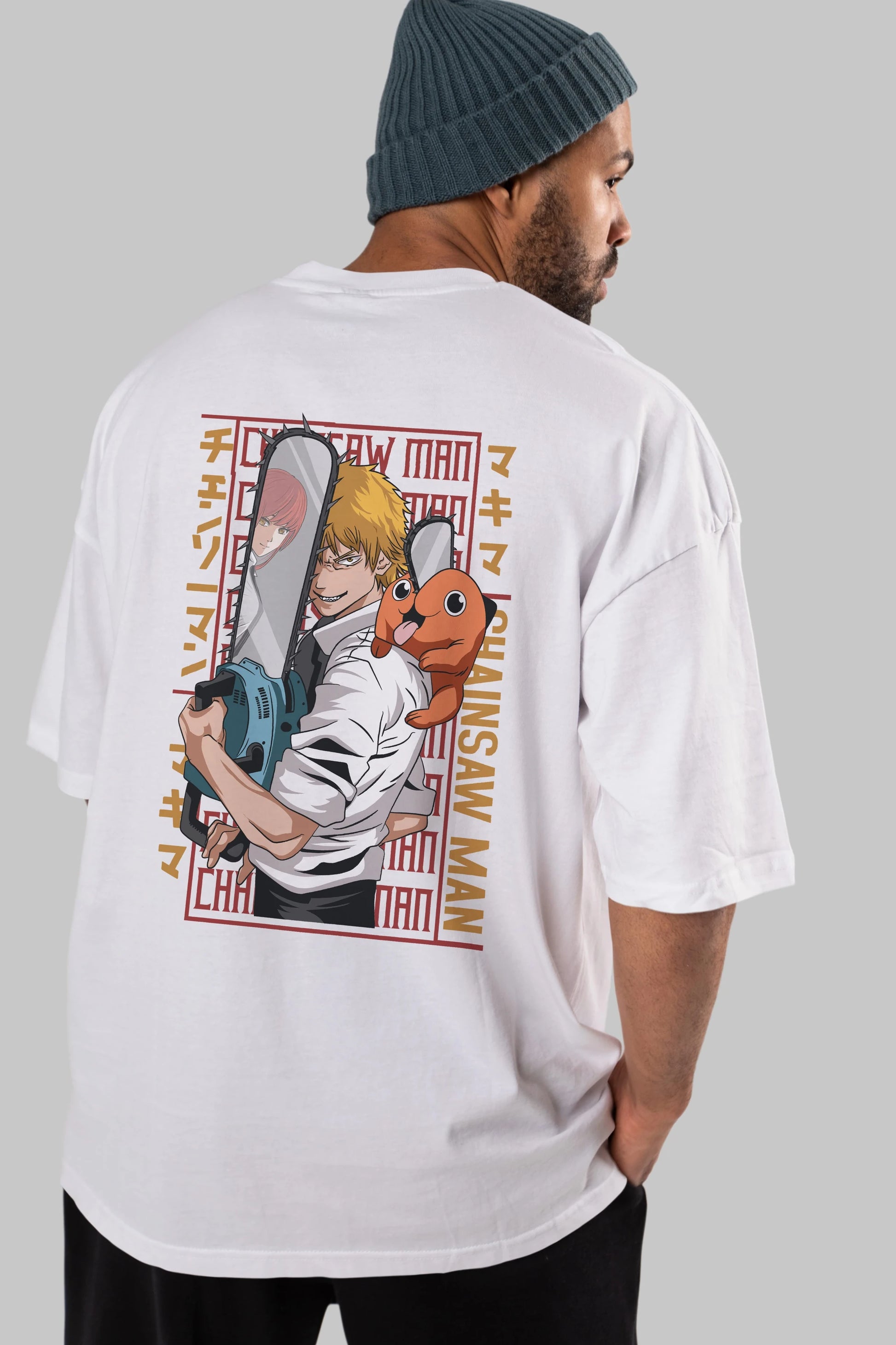 Chainsaw DENJI Anime Arka Baskılı Oversize t-shirt Erkek Kadın Unisex
