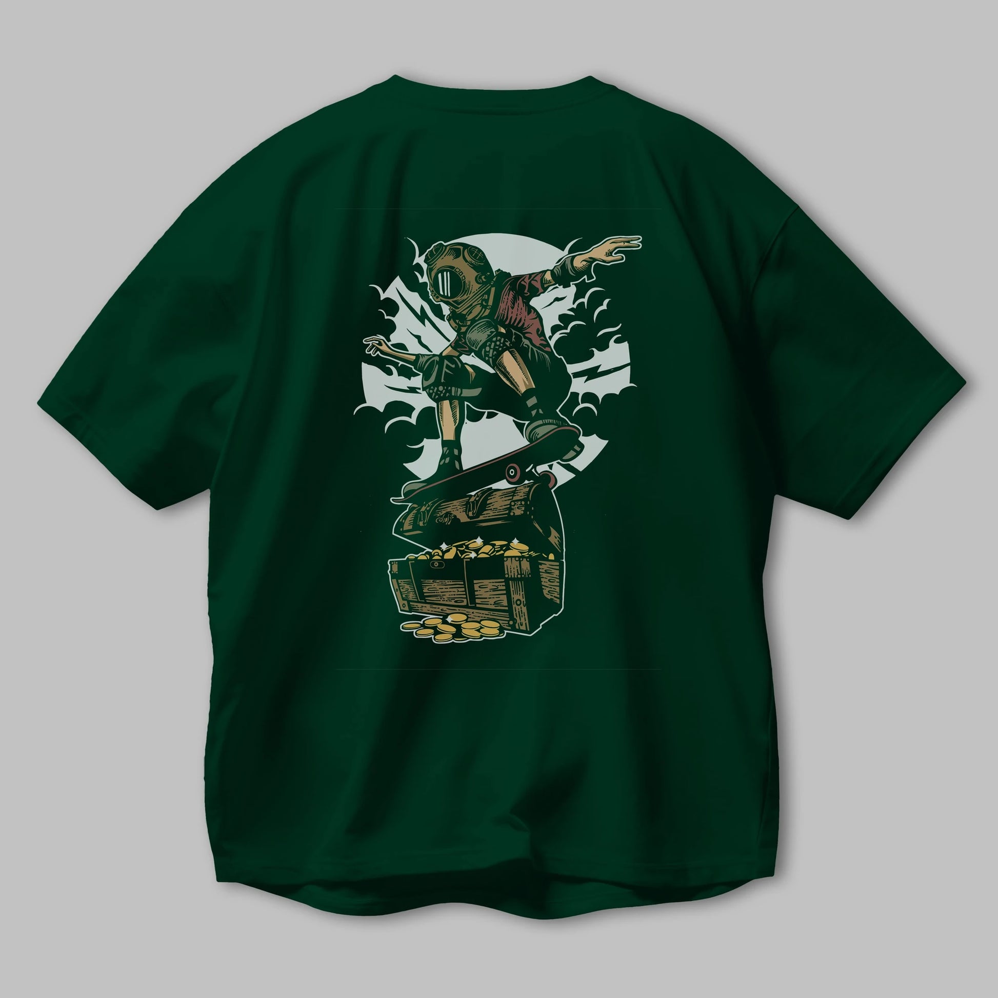 Diver Skater Treasure Arka Baskılı Oversize t-shirt Erkek Kadın Unisex %100 Pamuk