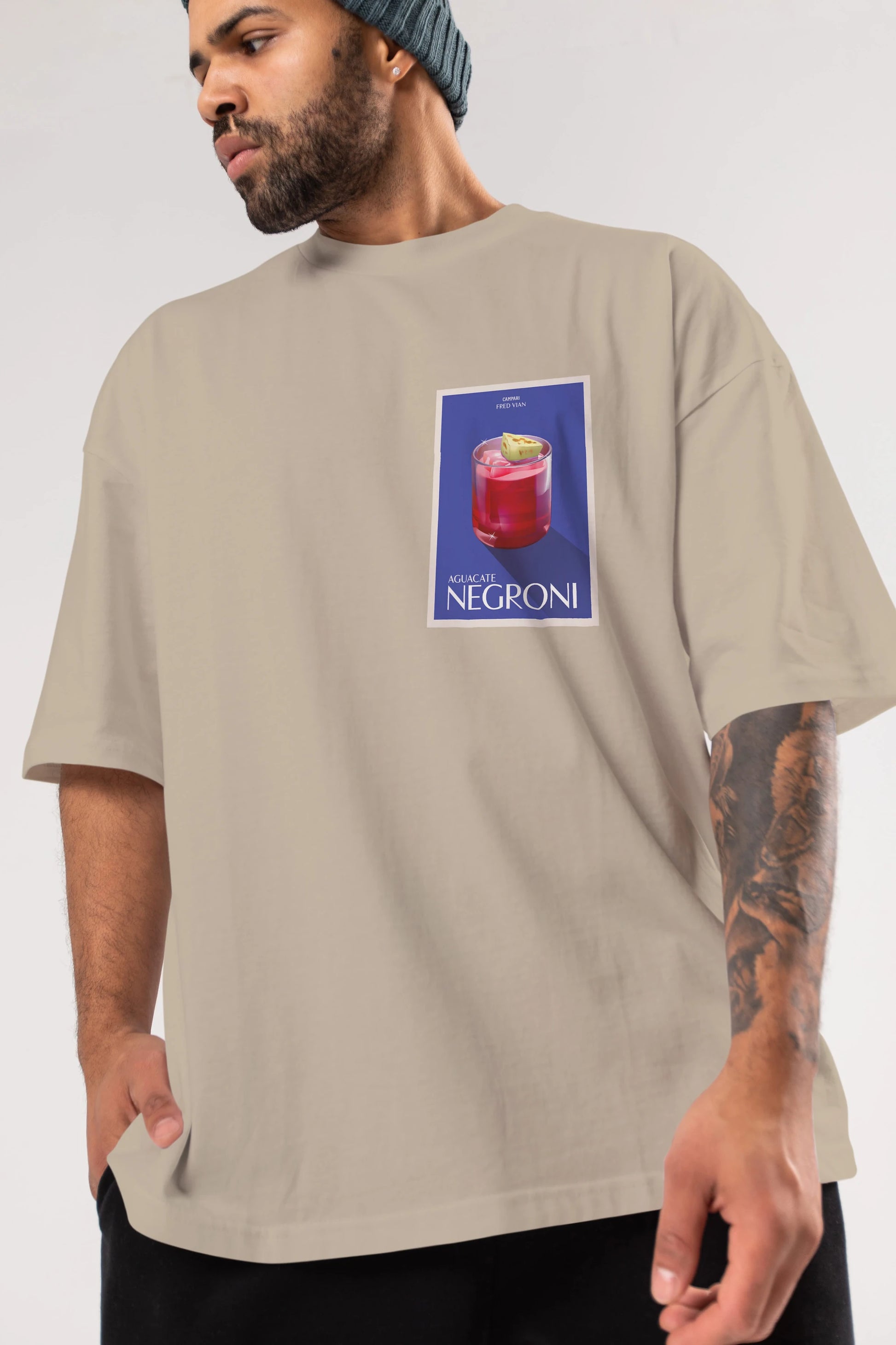 Aguacate Negroni Ön Sol Baskılı Oversize t-shirt Erkek Kadın Unisex %100 Pamuk Bisiklet Yaka tişort