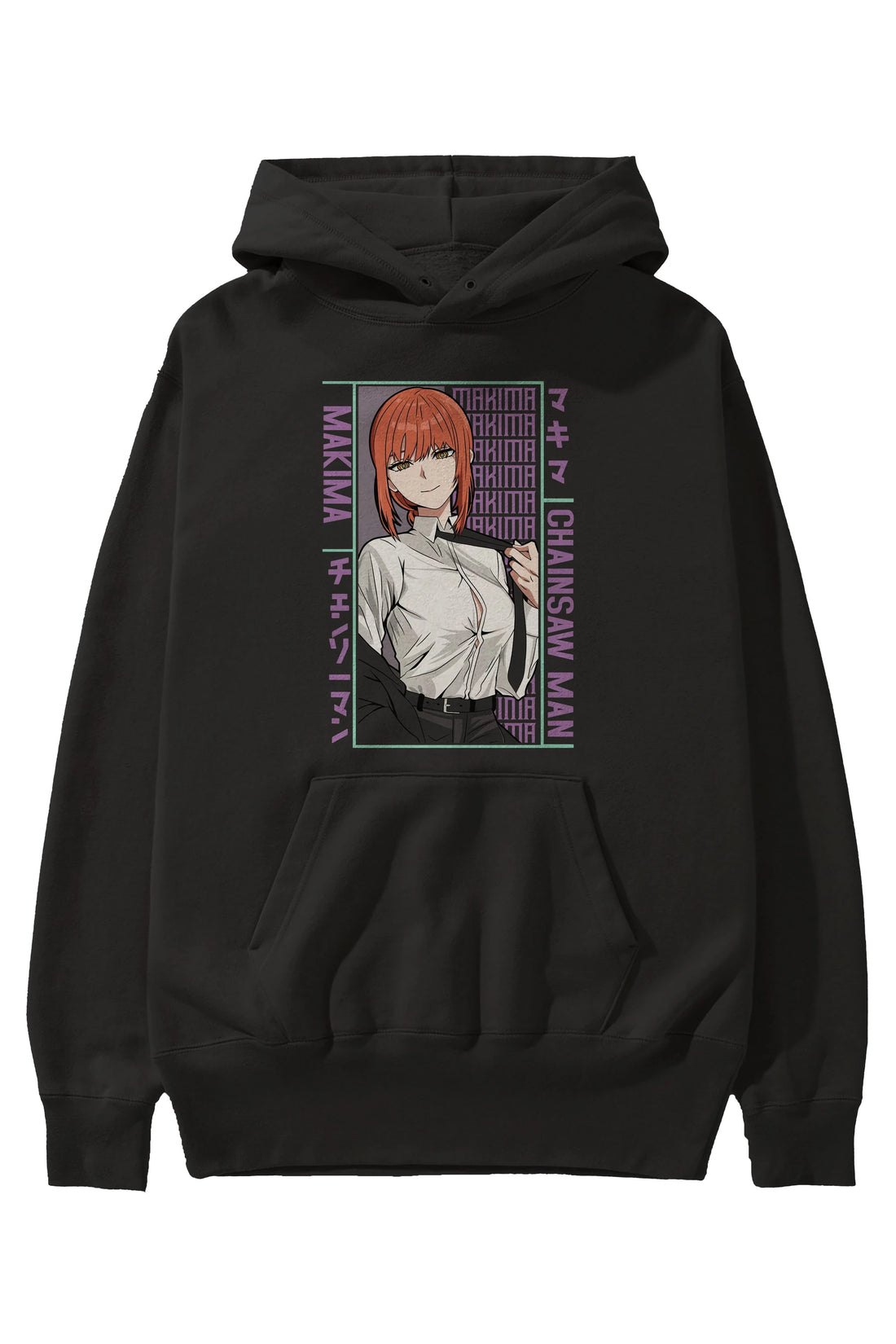 Makima Chain Saw Man Anime Ön Baskılı Hoodie Oversize Kapüşonlu Sweatshirt Erkek Kadın Unisex