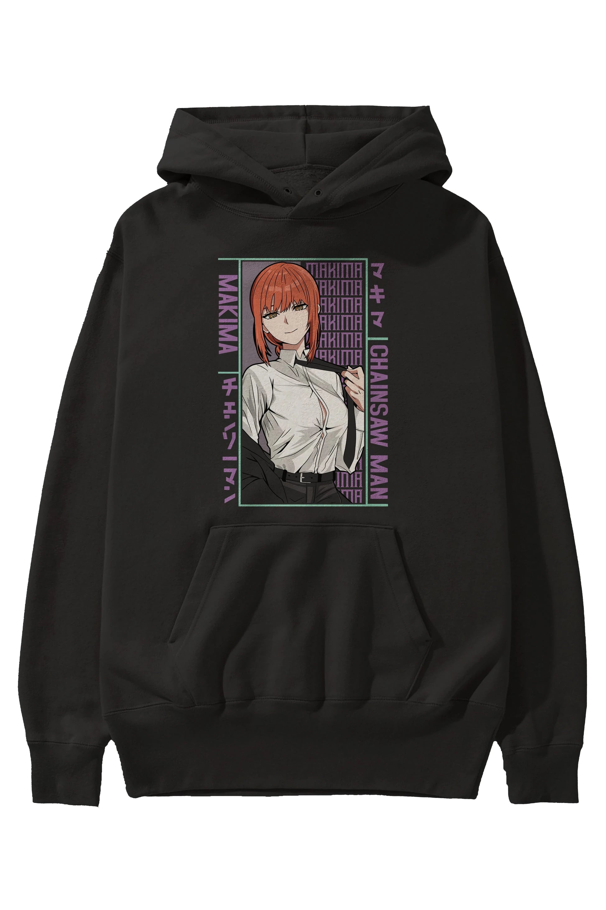 Makima Chain Saw Man Anime Ön Baskılı Hoodie Oversize Kapüşonlu Sweatshirt Erkek Kadın Unisex