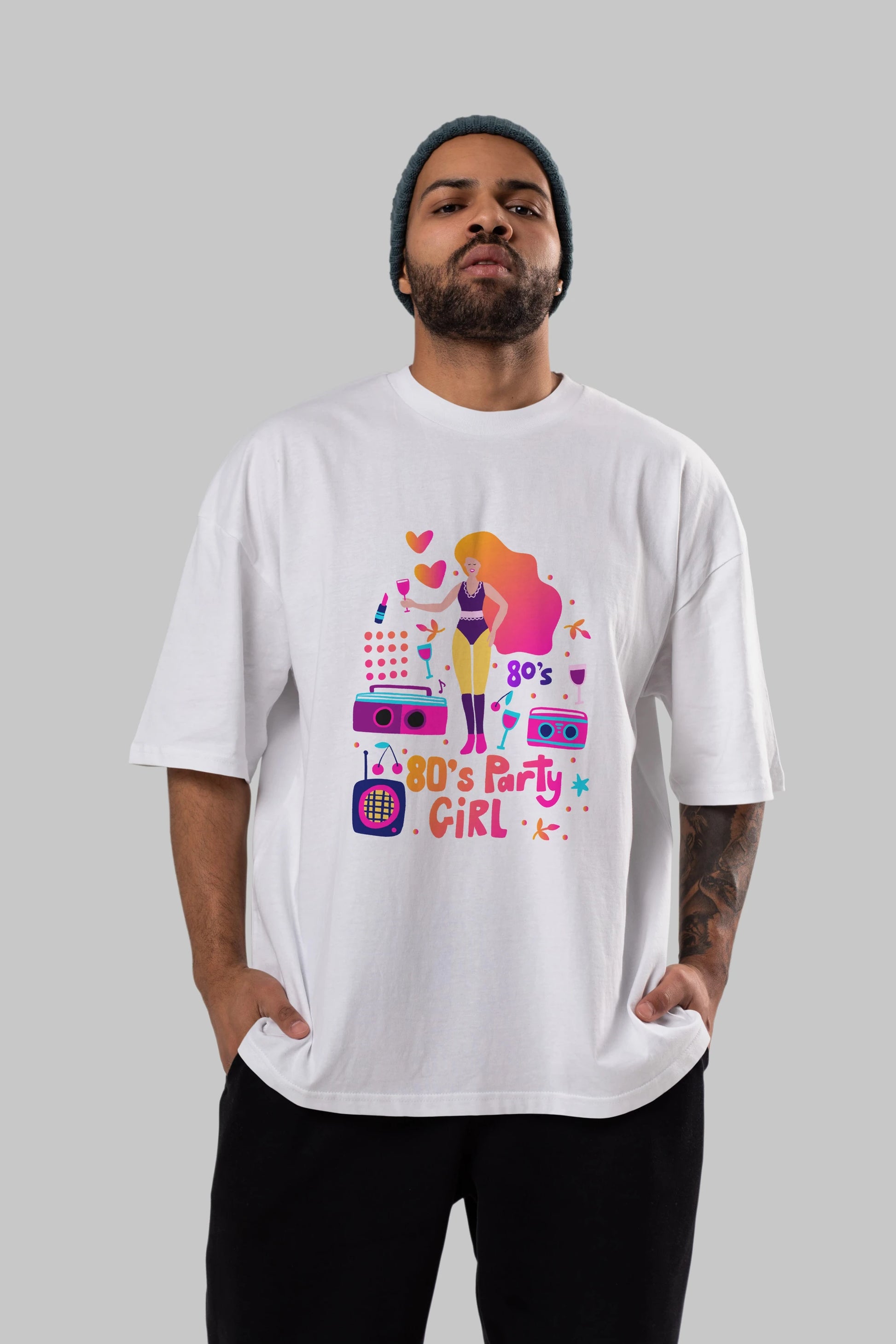 Retro Girl Party Ön Baskılı Oversize t-shirt Erkek Kadın Unisex