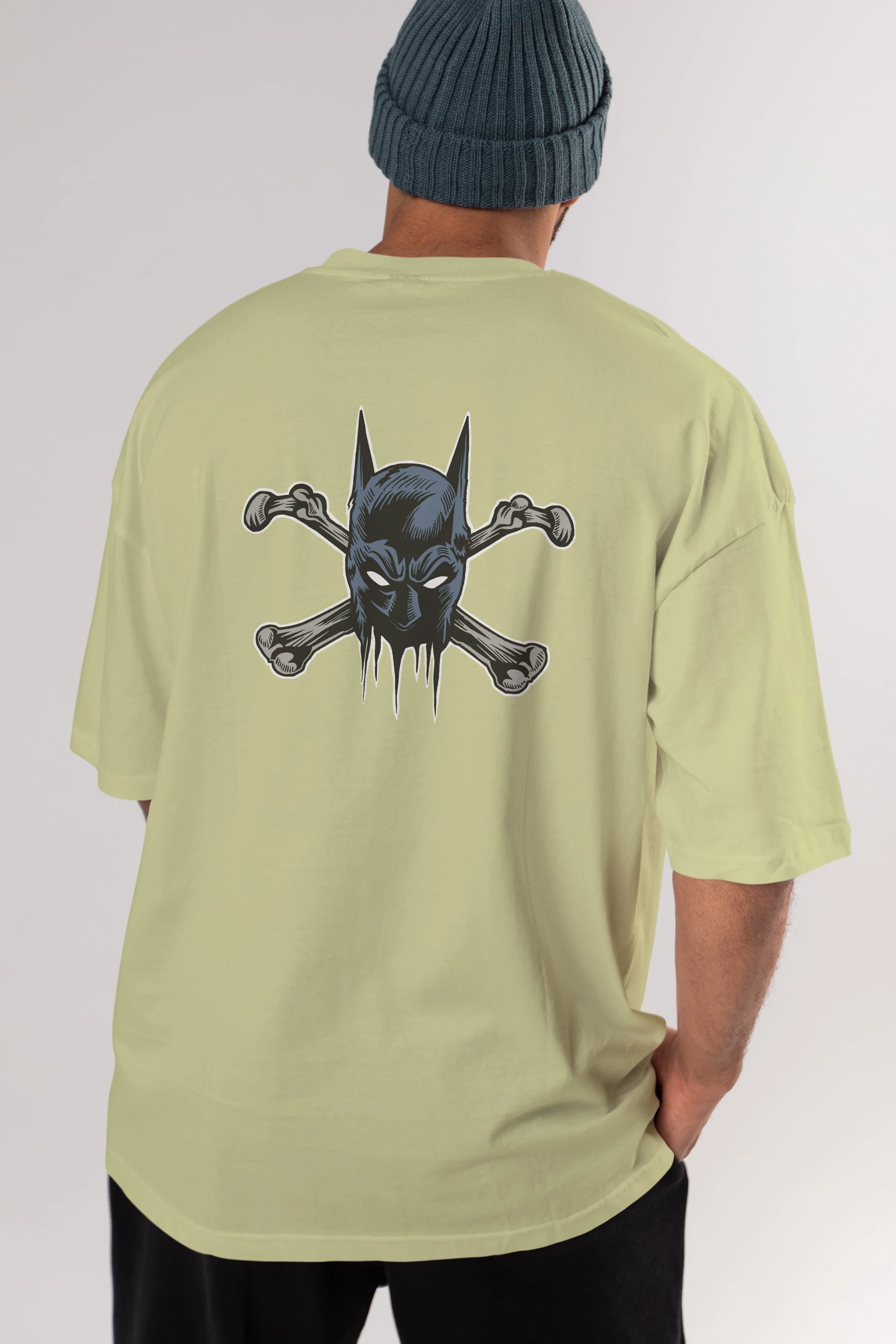 Batbones Arka Baskılı Oversize t-shirt Erkek Kadın Unisex %100 Pamuk