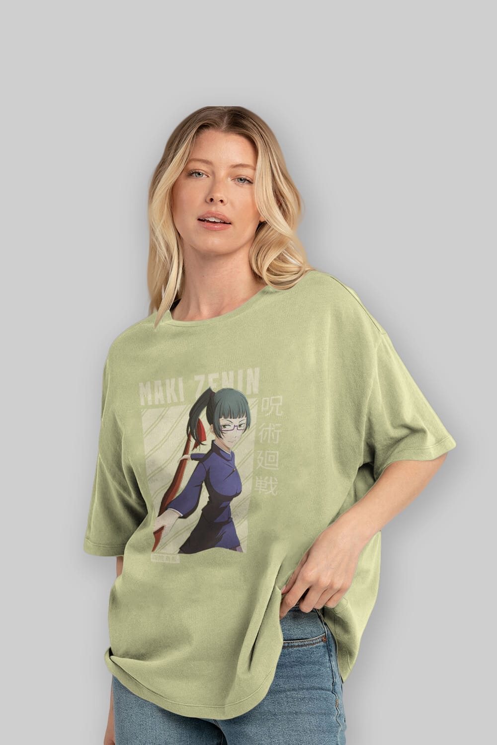 Maki Zenin CHAİNSAWMAN Anime Ön Baskılı Oversize t-shirt %100 pamuk Erkek Kadın Unisex