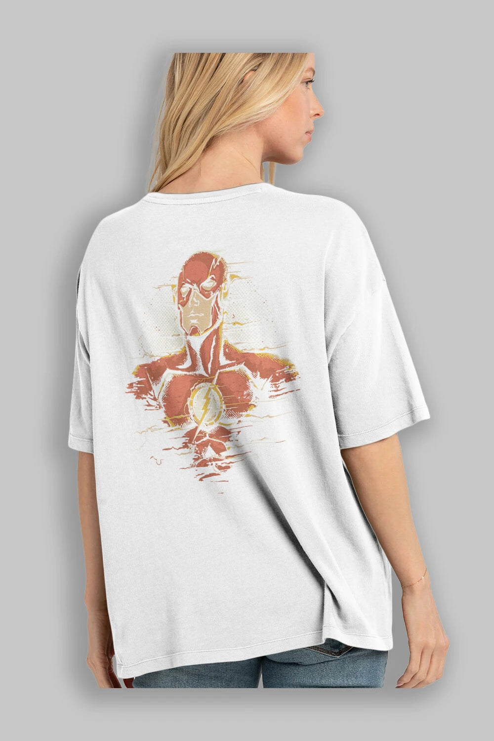 Flash Avengers Arka Baskılı Oversize t-shirt Erkek Kadın Unisex %100 Pamuk Bisiklet Yaka tişort