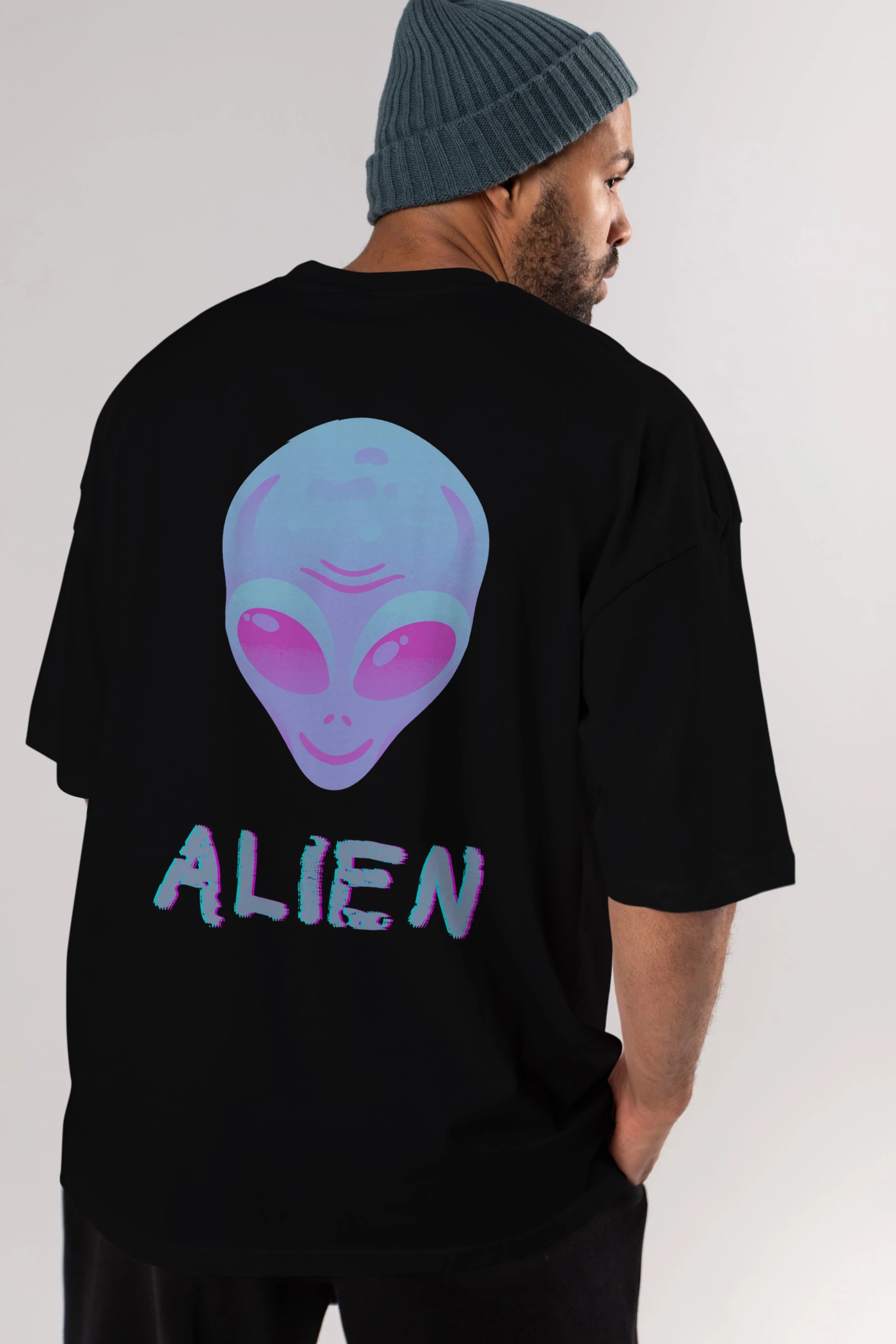 Alien Arka Baskılı Oversize t-shirt Erkek Kadın Unisex